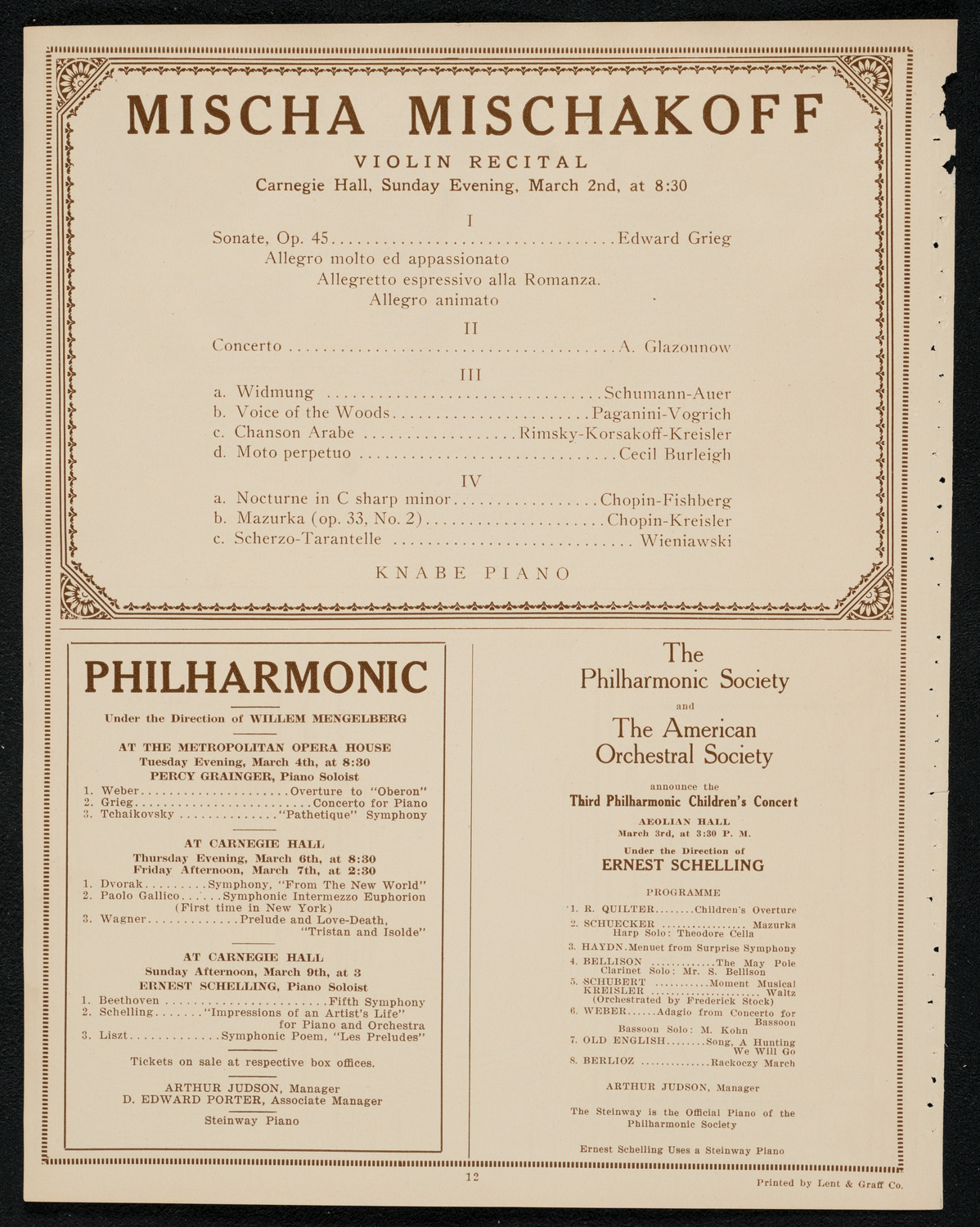 New York Philharmonic, February 29, 1924, program page 12