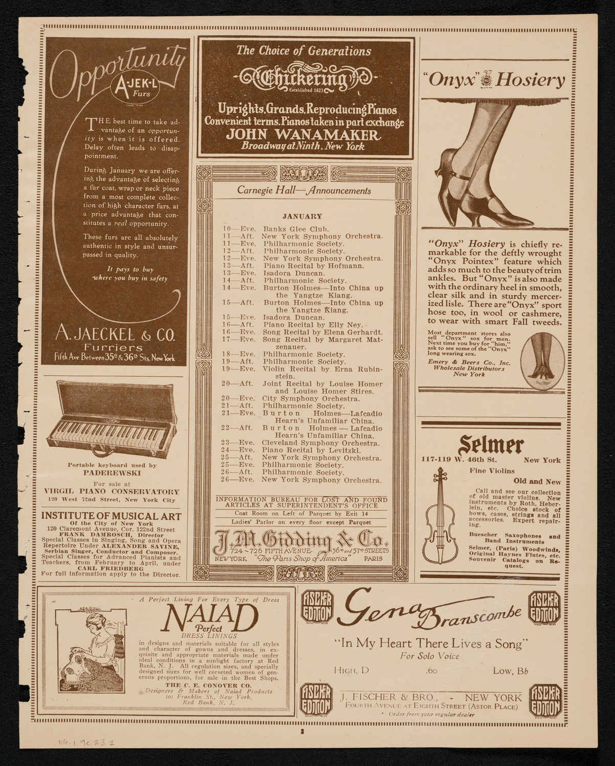 Frieda Hempel, Soprano, January 9, 1923, program page 3