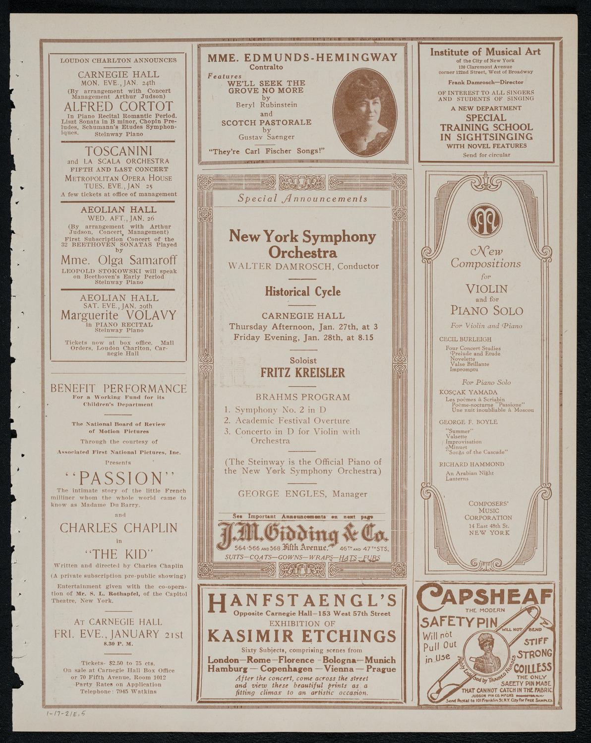 Issay Mitnitzky, Violin, January 17, 1921, program page 9