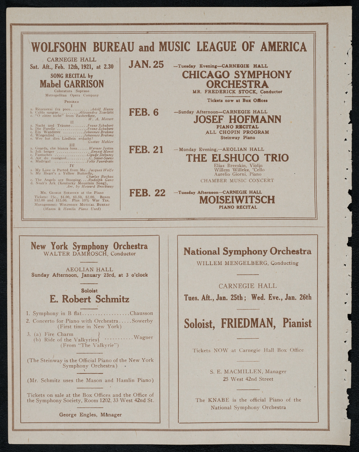 National Symphony Orchestra, January 22, 1921, program page 8