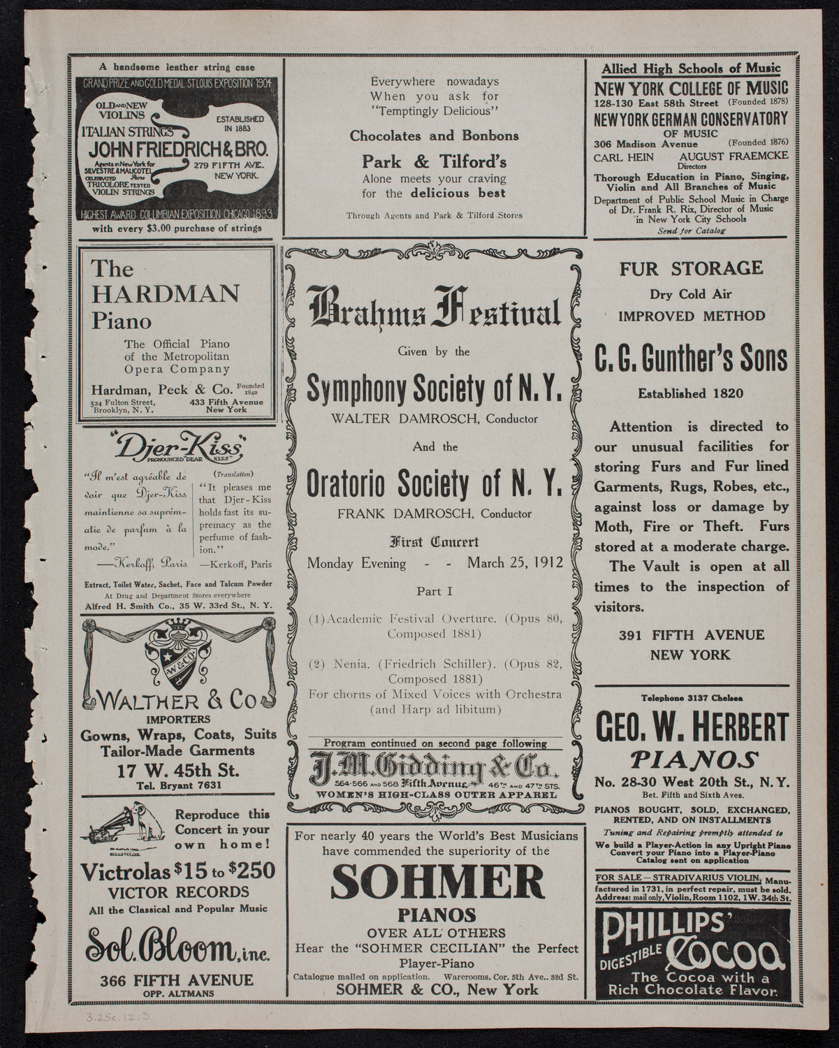 Brahms Festival: Oratorio Society of New York and New York Symphony Orchestra, March 25, 1912, program page 5