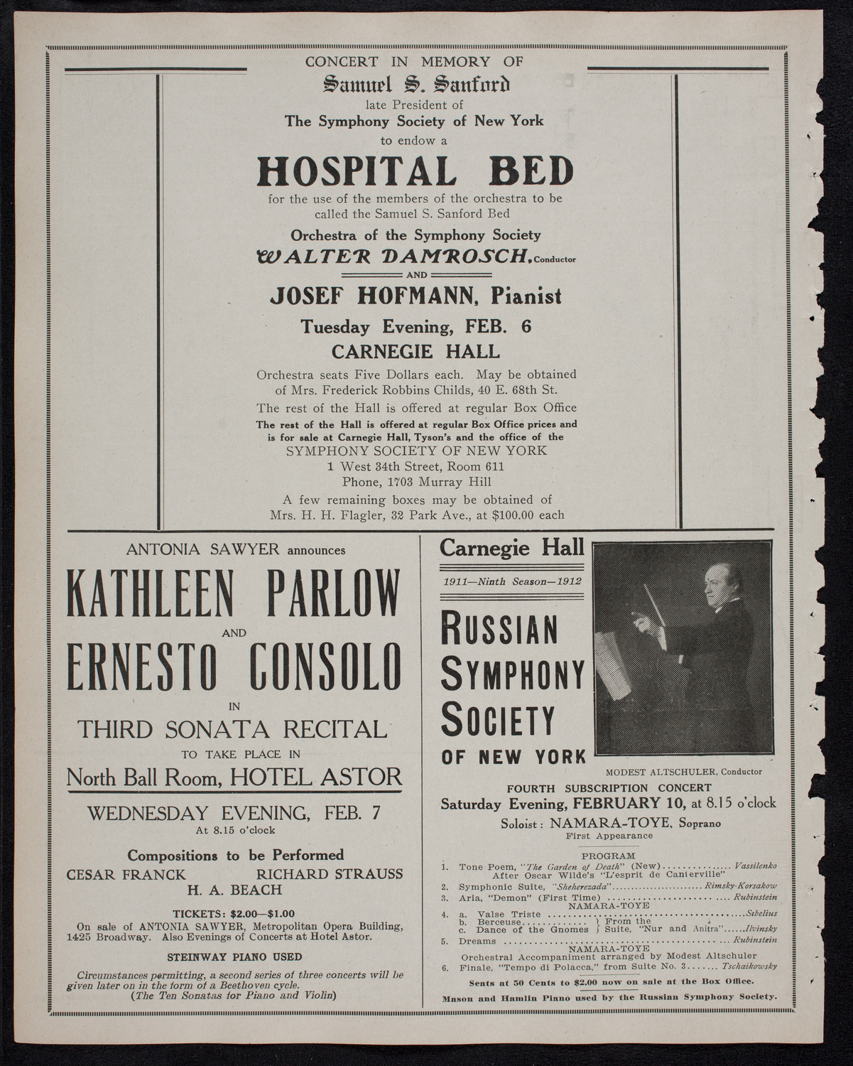 New York Philharmonic, February 2, 1912, program page 10