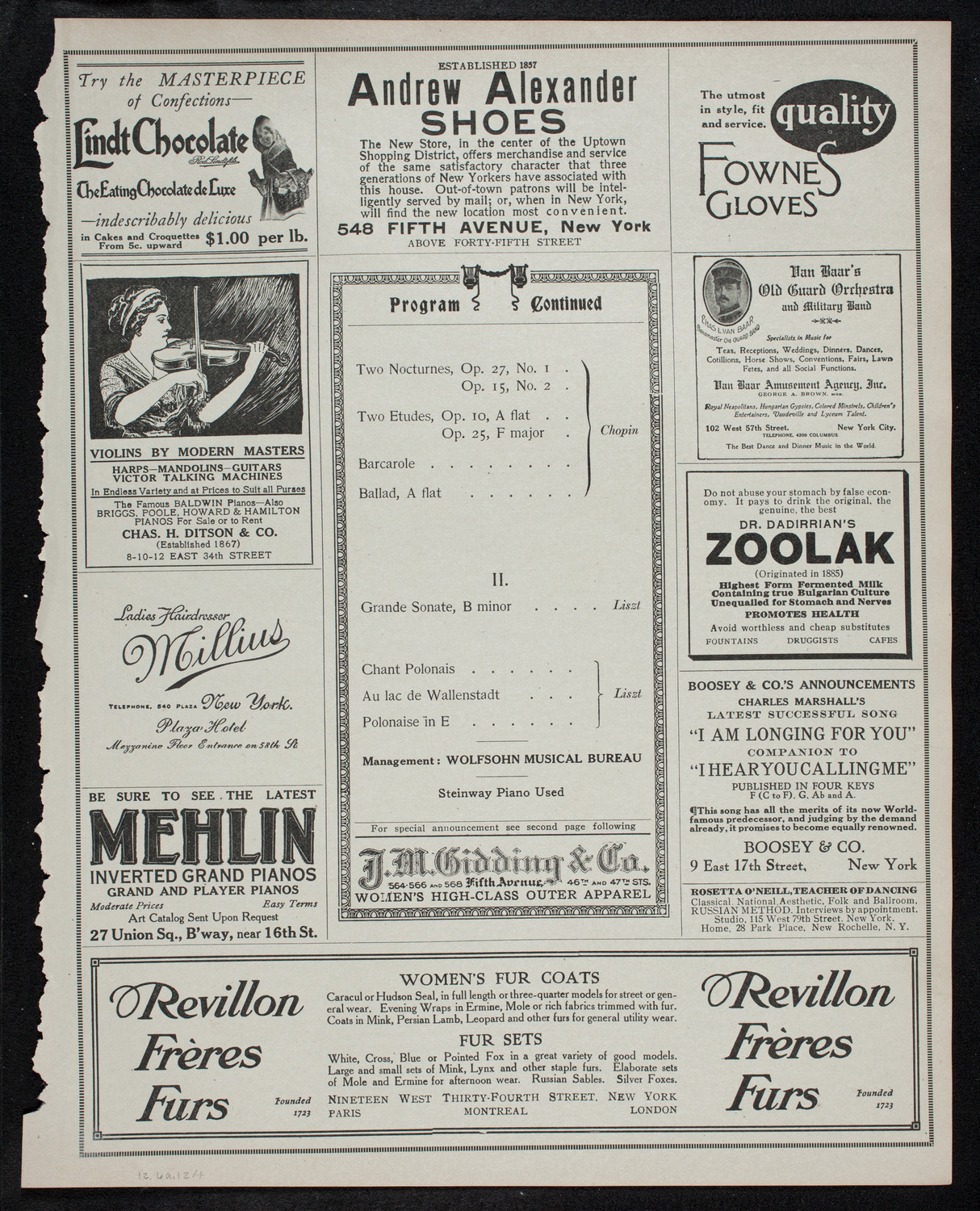 Ernest Schelling, Piano, December 6, 1912, program page 7