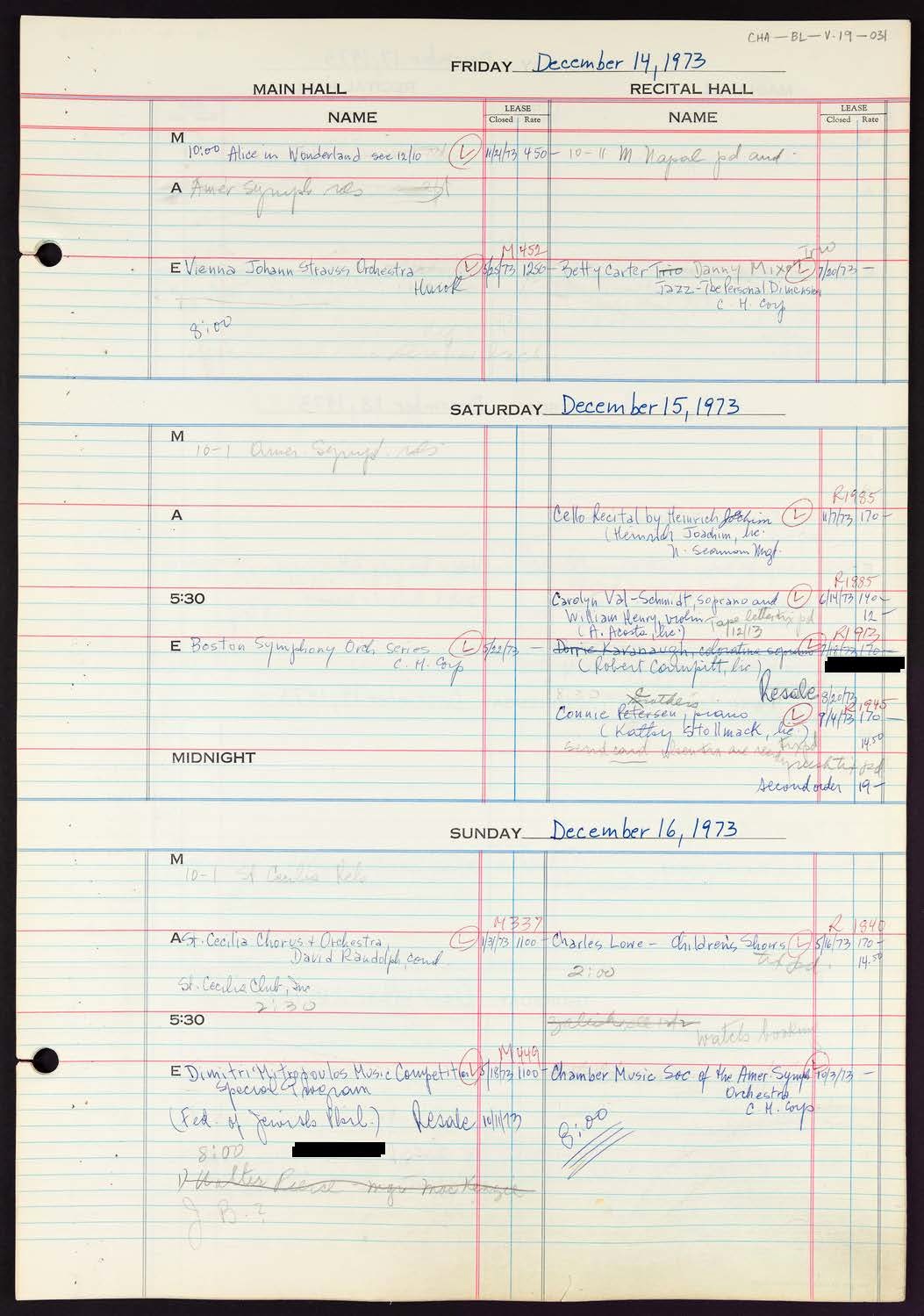 Carnegie Hall Booking Ledger, volume 19, page 31