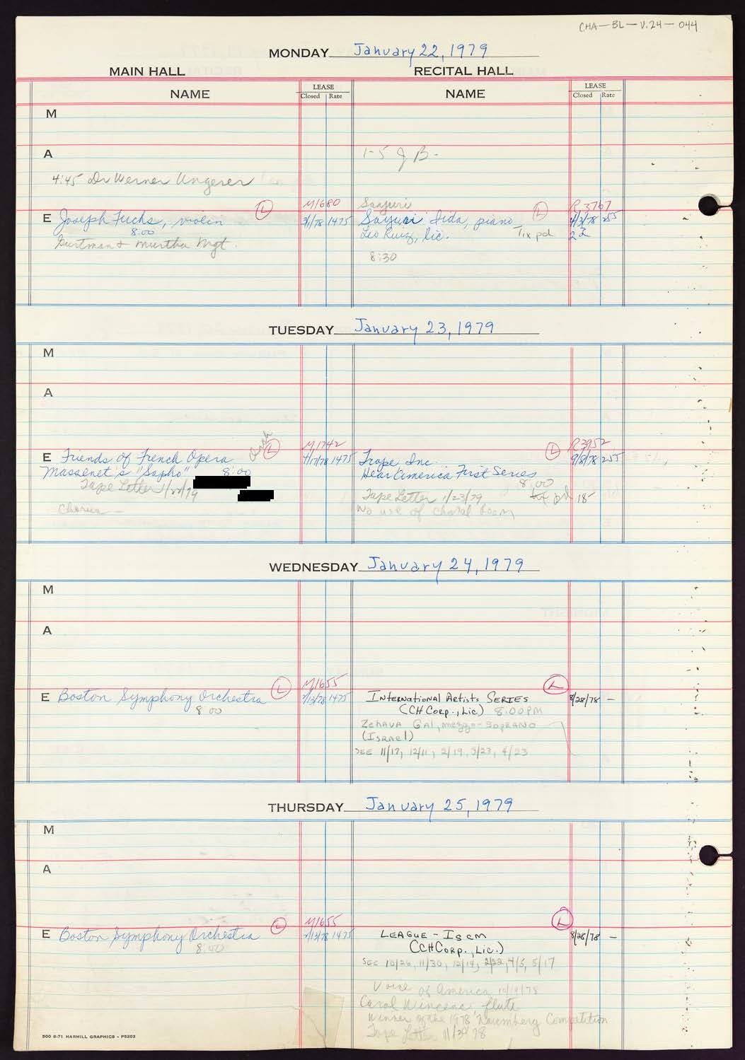 Carnegie Hall Booking Ledger, volume 24, page 44