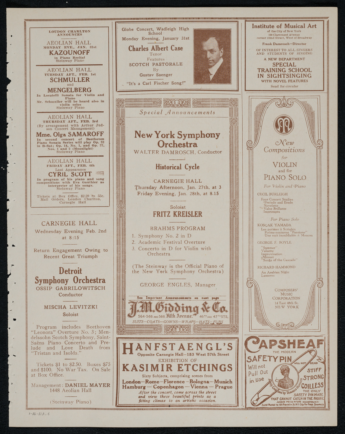 Erica Morini, Violin, with Orchestra, January 26, 1921, program page 9