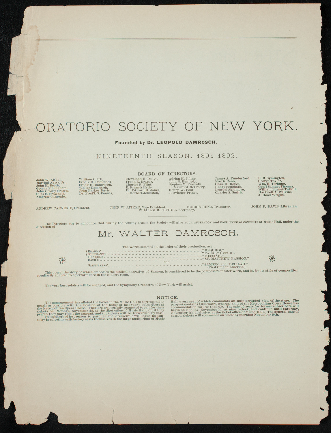 Society for Ethical Culture Program, October 31, 1891, program page 8