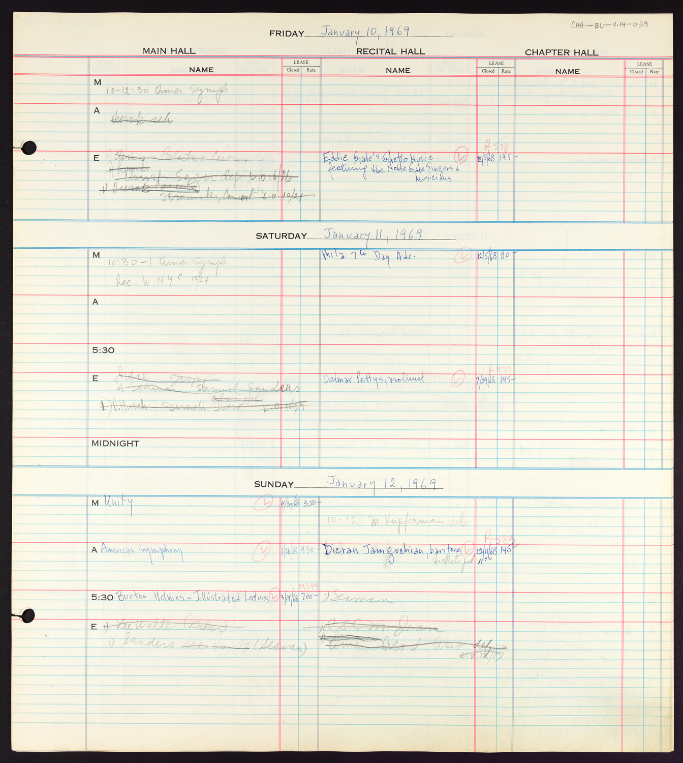 Carnegie Hall Booking Ledger, volume 14, page 39