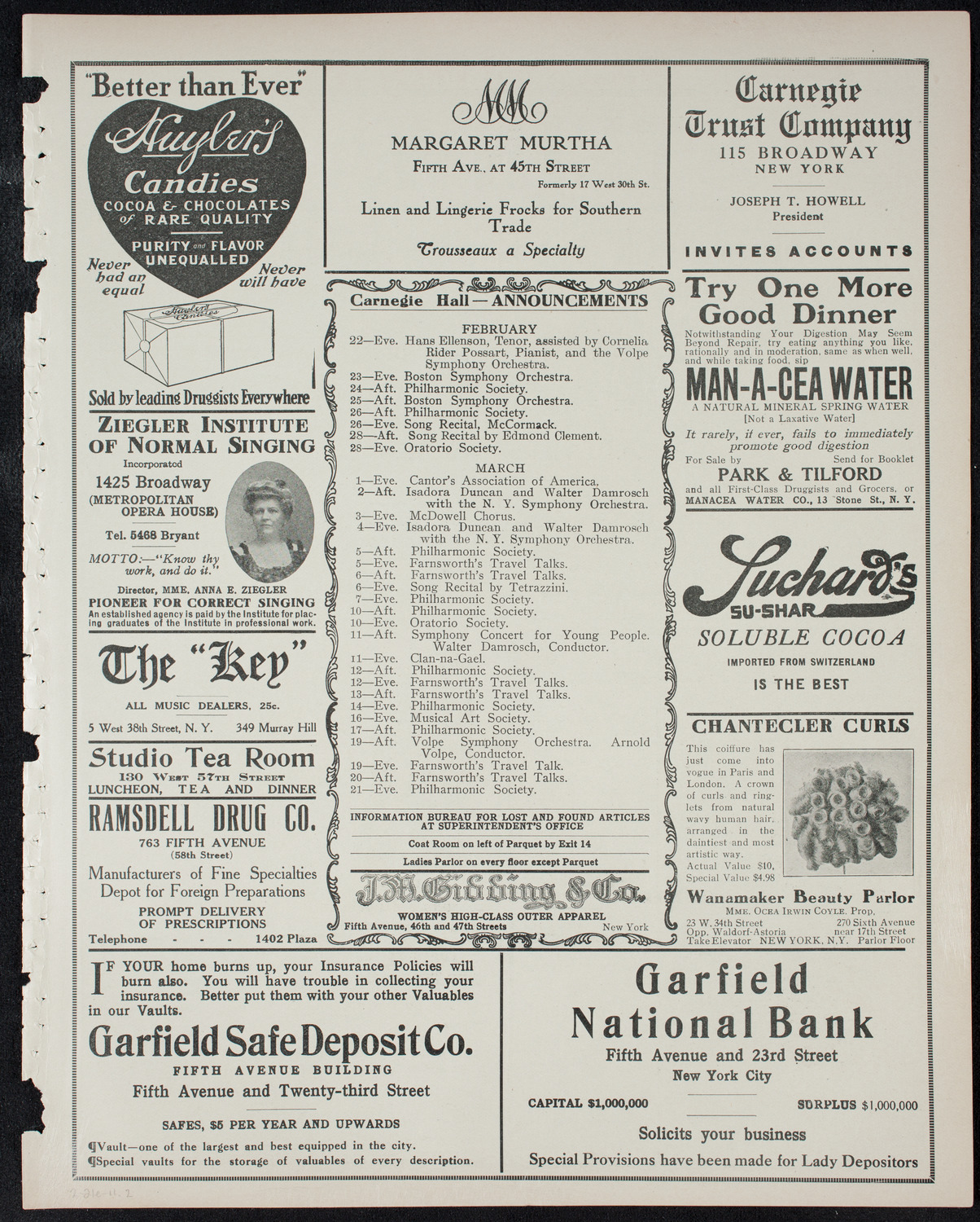 New York Philharmonic, February 21, 1911, program page 3