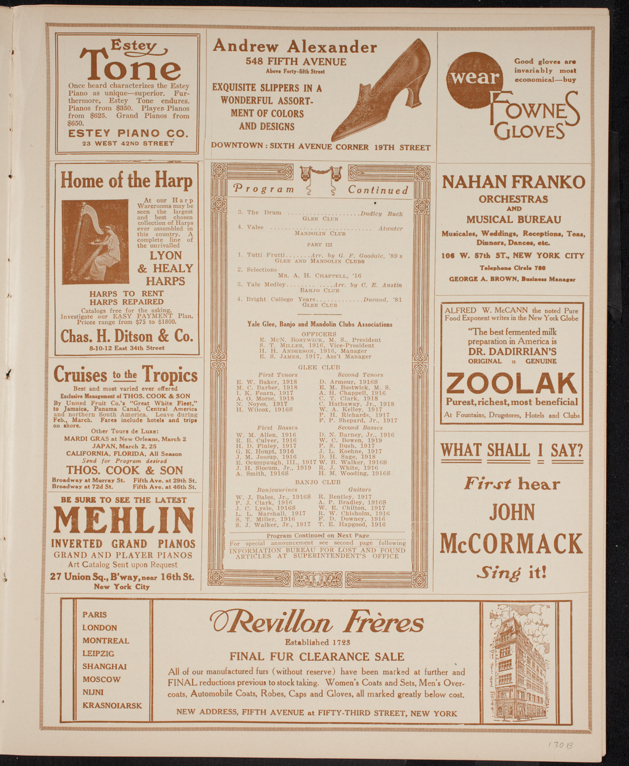 Yale Glee, Banjo and Mandolin Clubs, February 25, 1916, program page 7