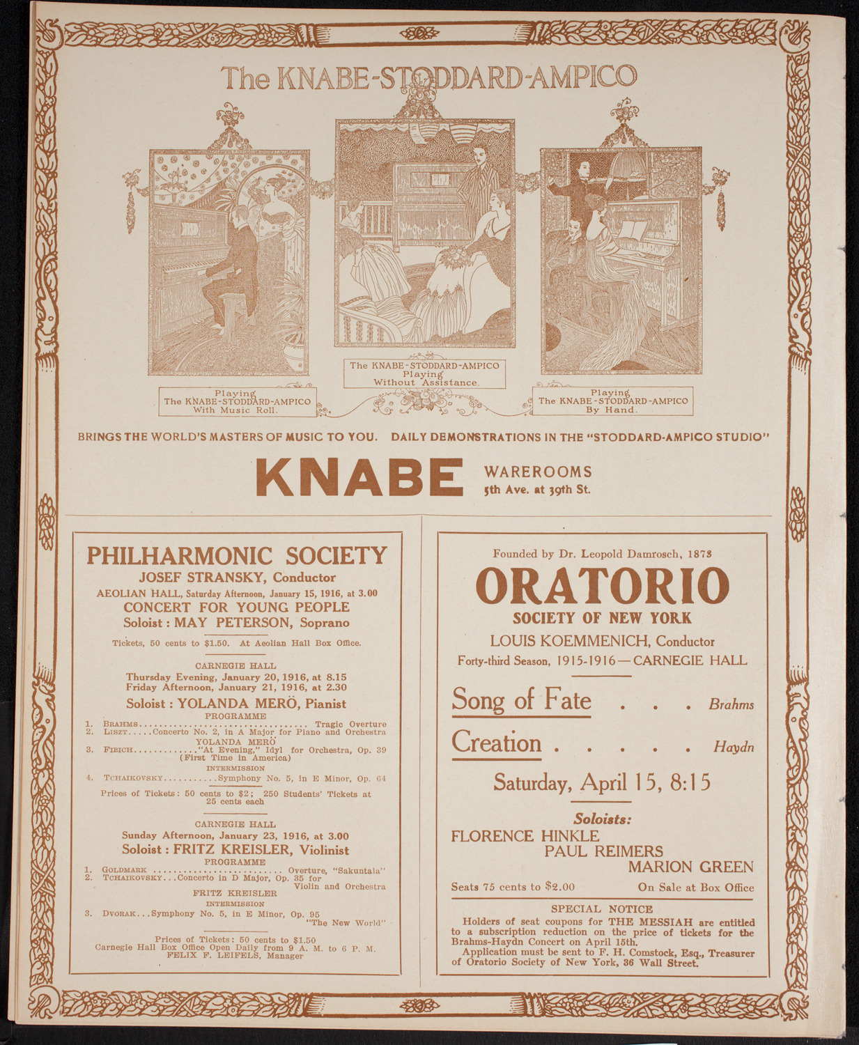 New York Philharmonic, January 13, 1916, program page 12
