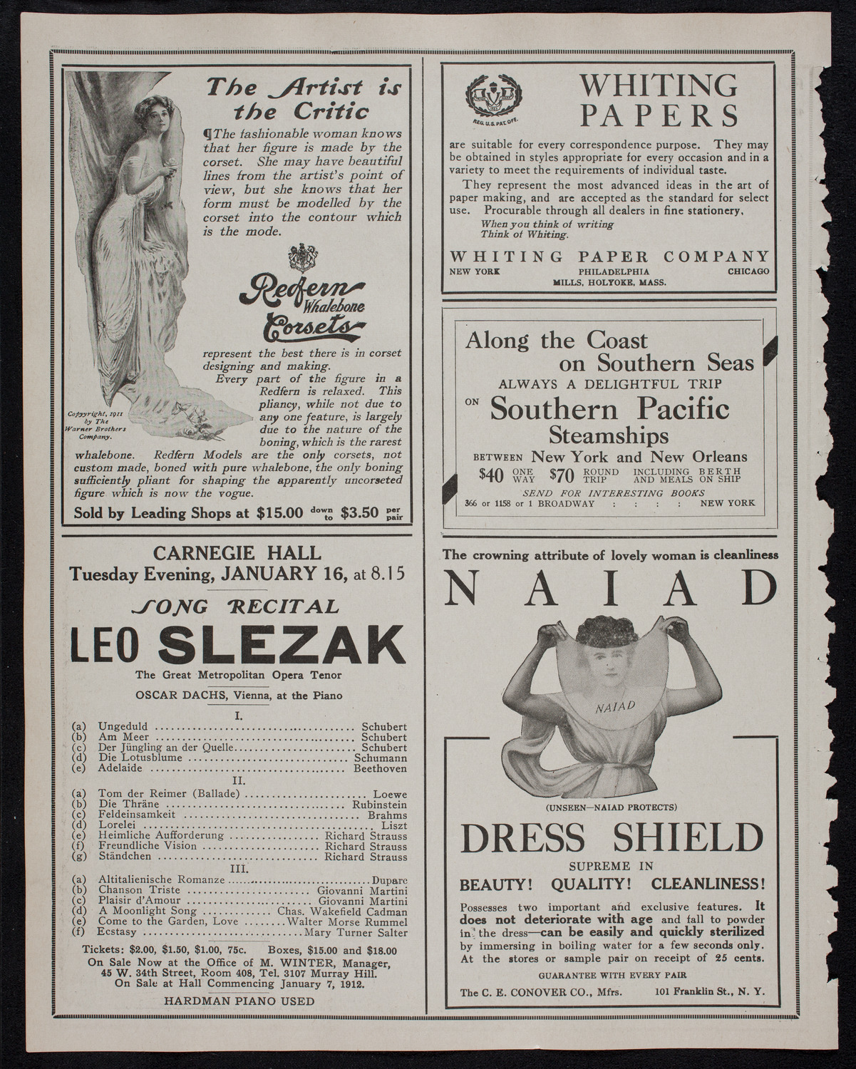 Alessandro Bonci, Tenor, January 10, 1912, program page 2