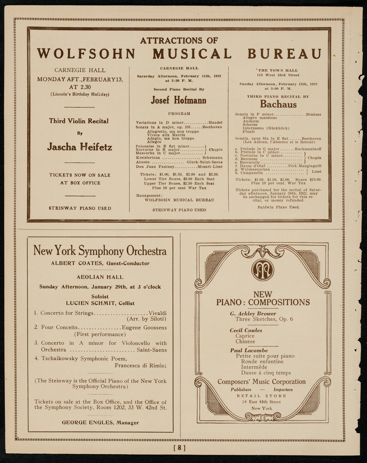 Magdeleine du Carp with the New York Philharmonic, January 25, 1922, program page 8