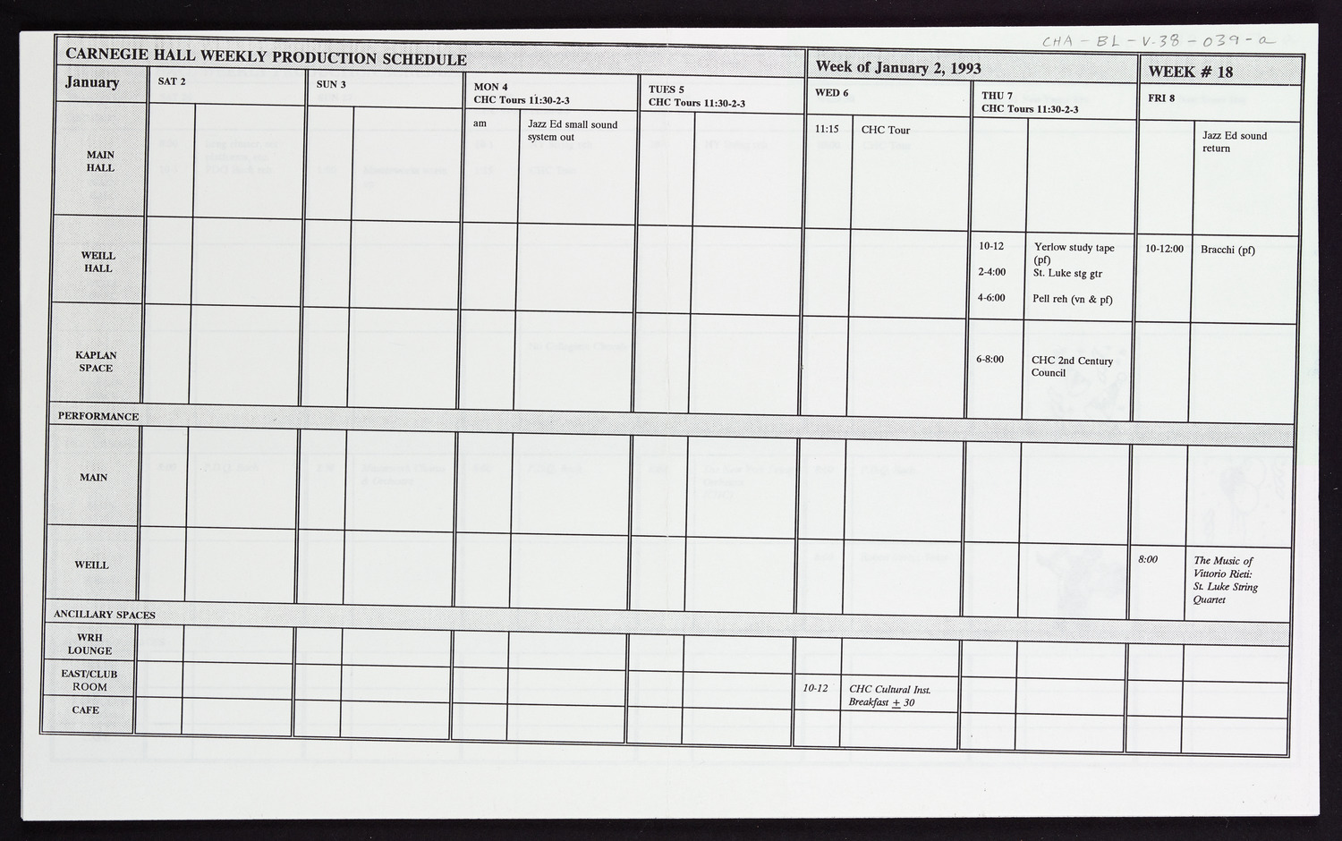 Carnegie Hall Booking Ledger, volume 38, page 39a