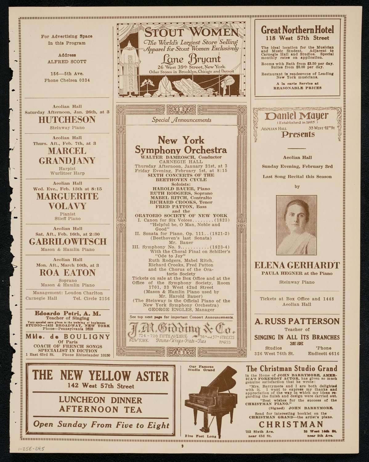 New York Symphony Orchestra: Beethoven Cycle, January 25, 1924, program page 9