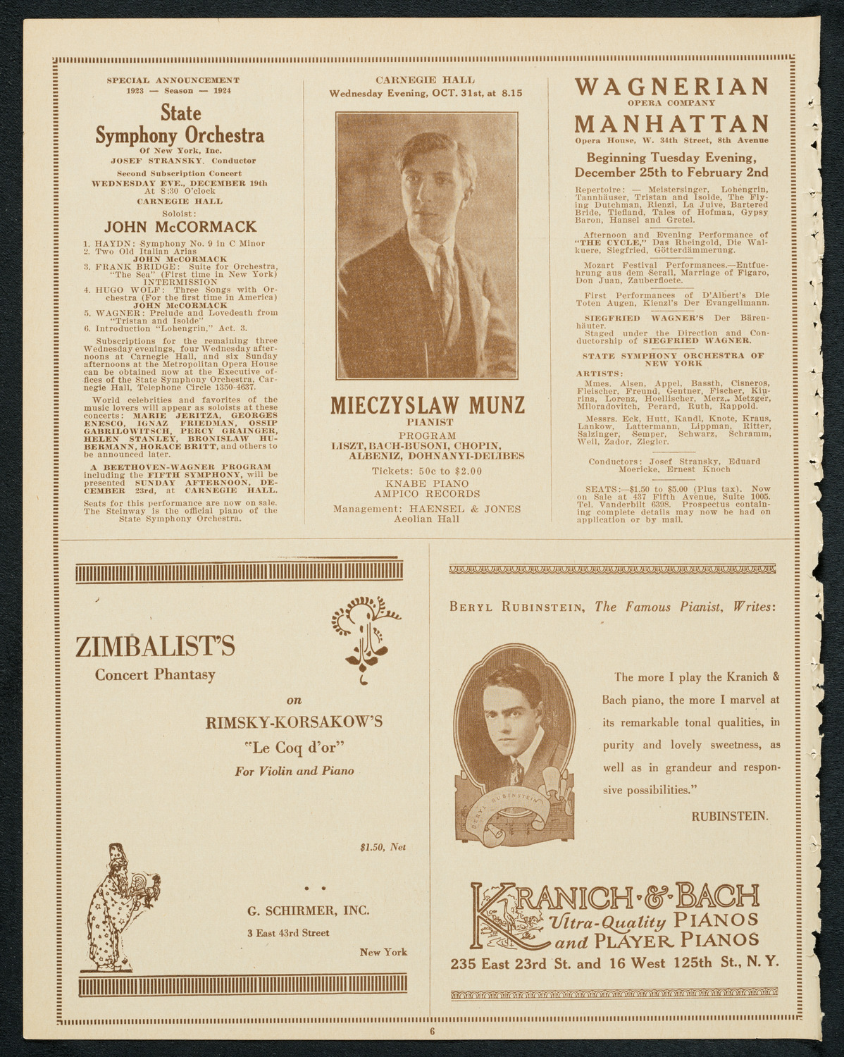 State Symphony Orchestra of New York, October 10, 1923, program page 6