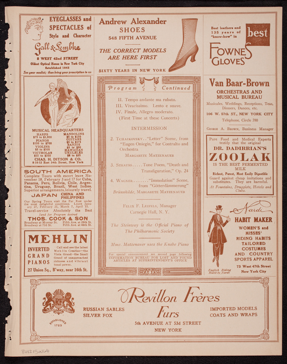 New York Philharmonic, December 15, 1916, program page 7