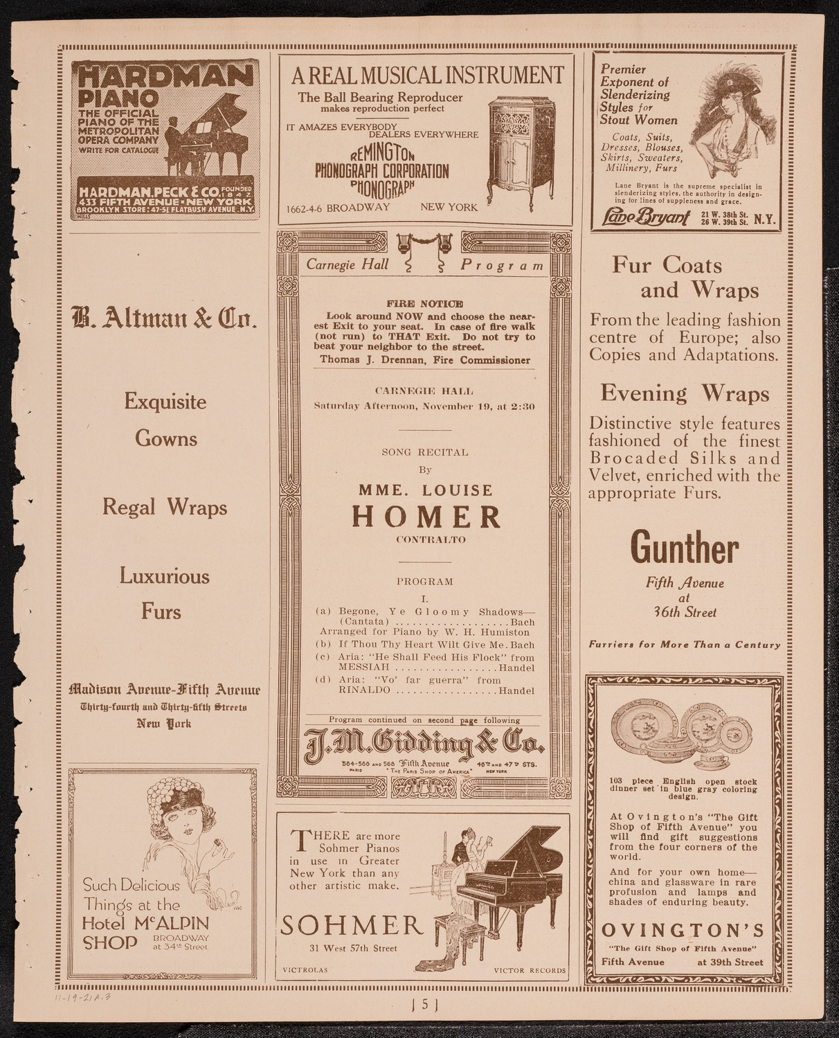 Louise Homer, Contralto, November 19, 1921, program page 5