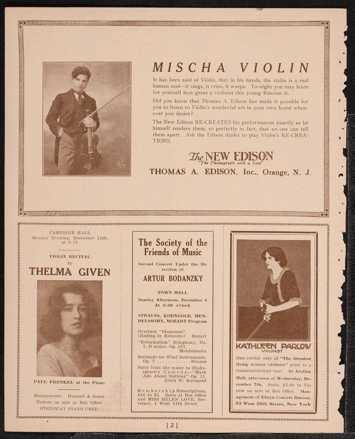 Philadelphia Orchestra, November 29, 1921, program page 2