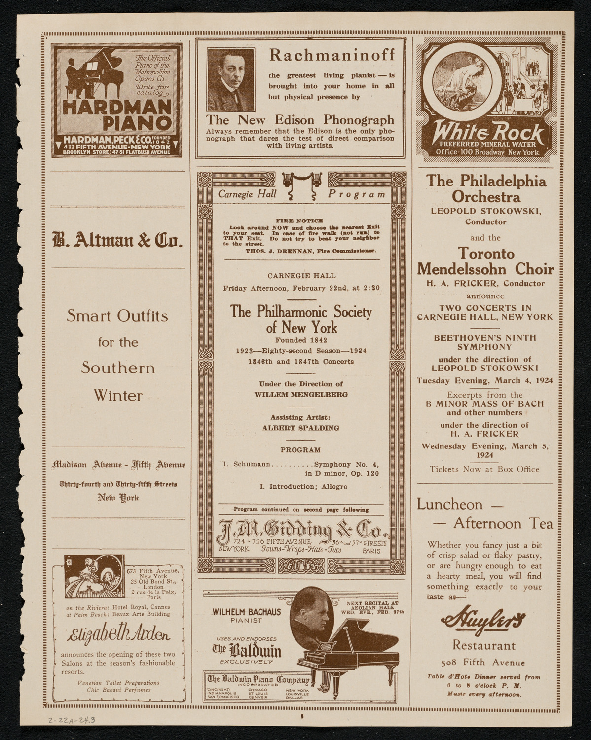 New York Philharmonic, February 22, 1924, program page 5