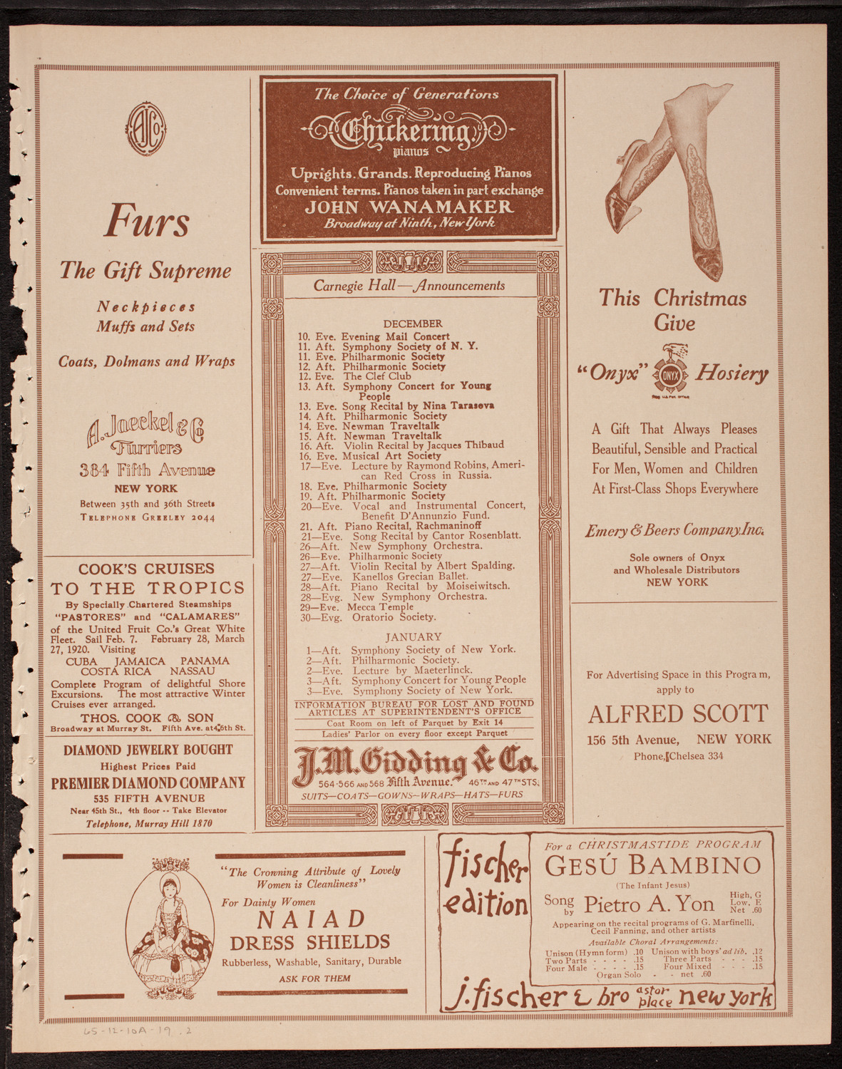 New Symphony Orchestra, December 10, 1919, program page 3