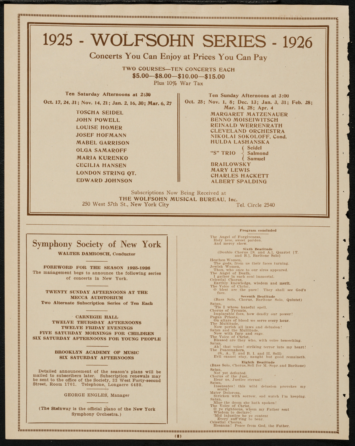 Oratorio Society of New York, April 8, 1925, program page 8