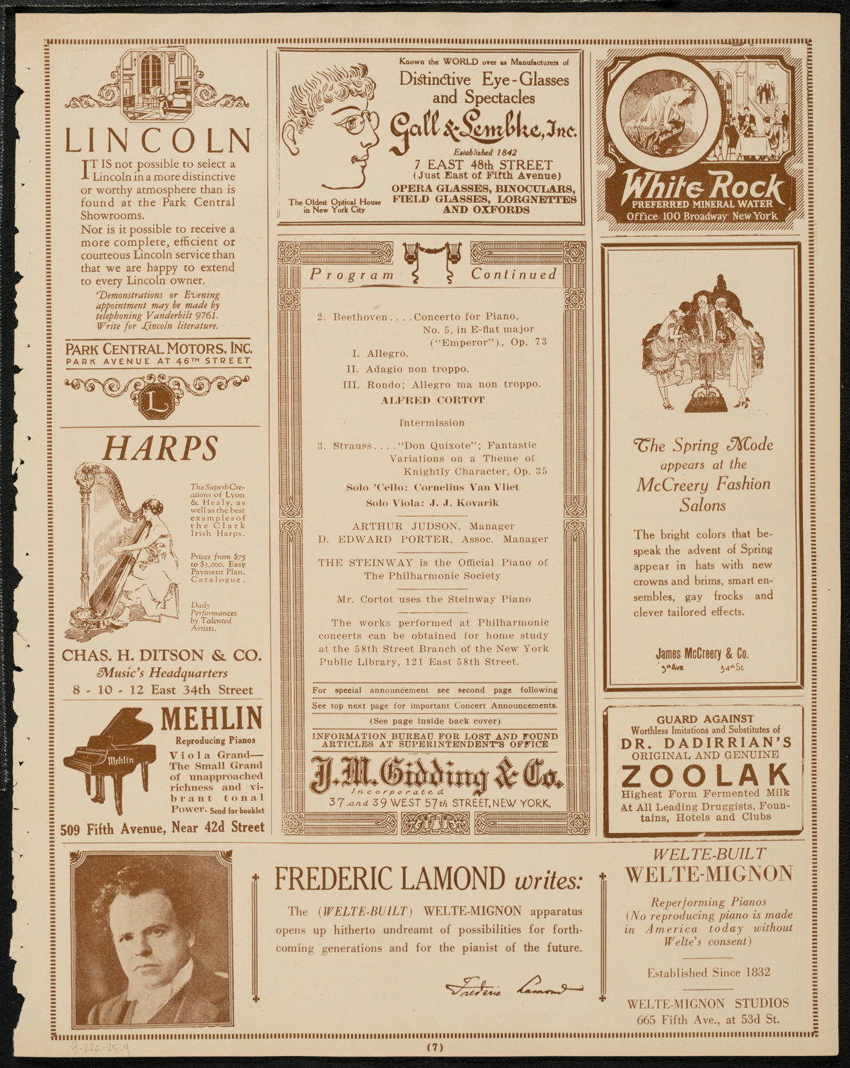 New York Philharmonic, March 22, 1925, program page 7