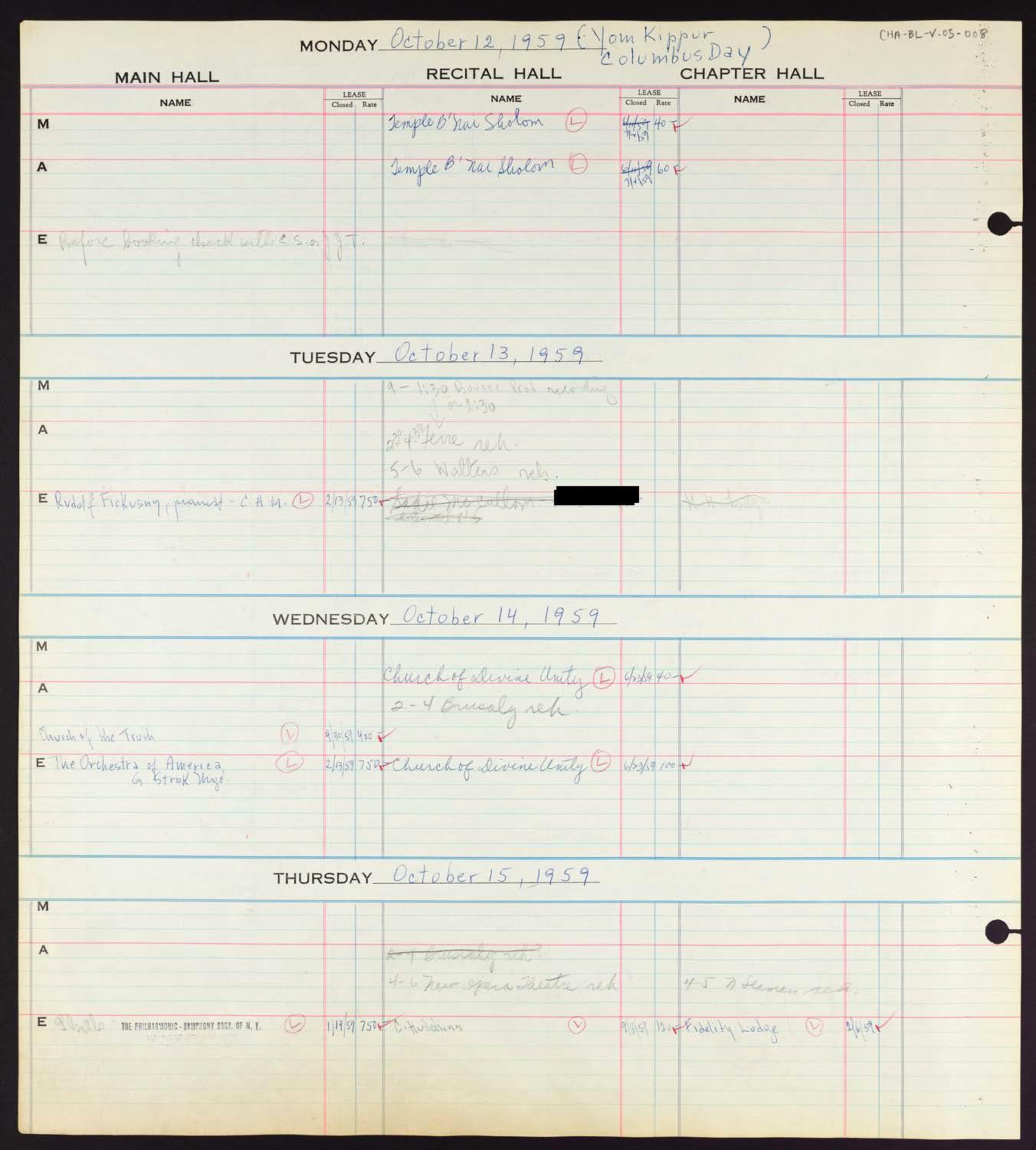 Carnegie Hall Booking Ledger, volume 5, page 8