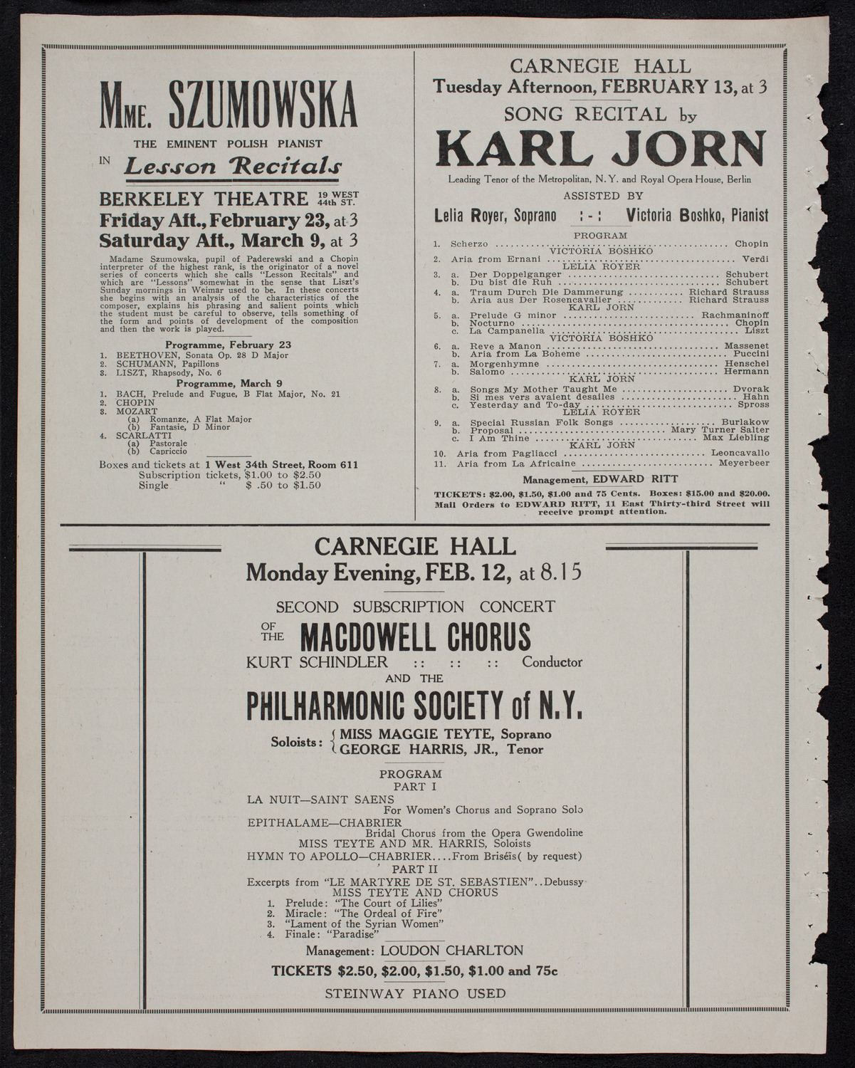 Russian Symphony Society of New York, February 11, 1912, program page 10