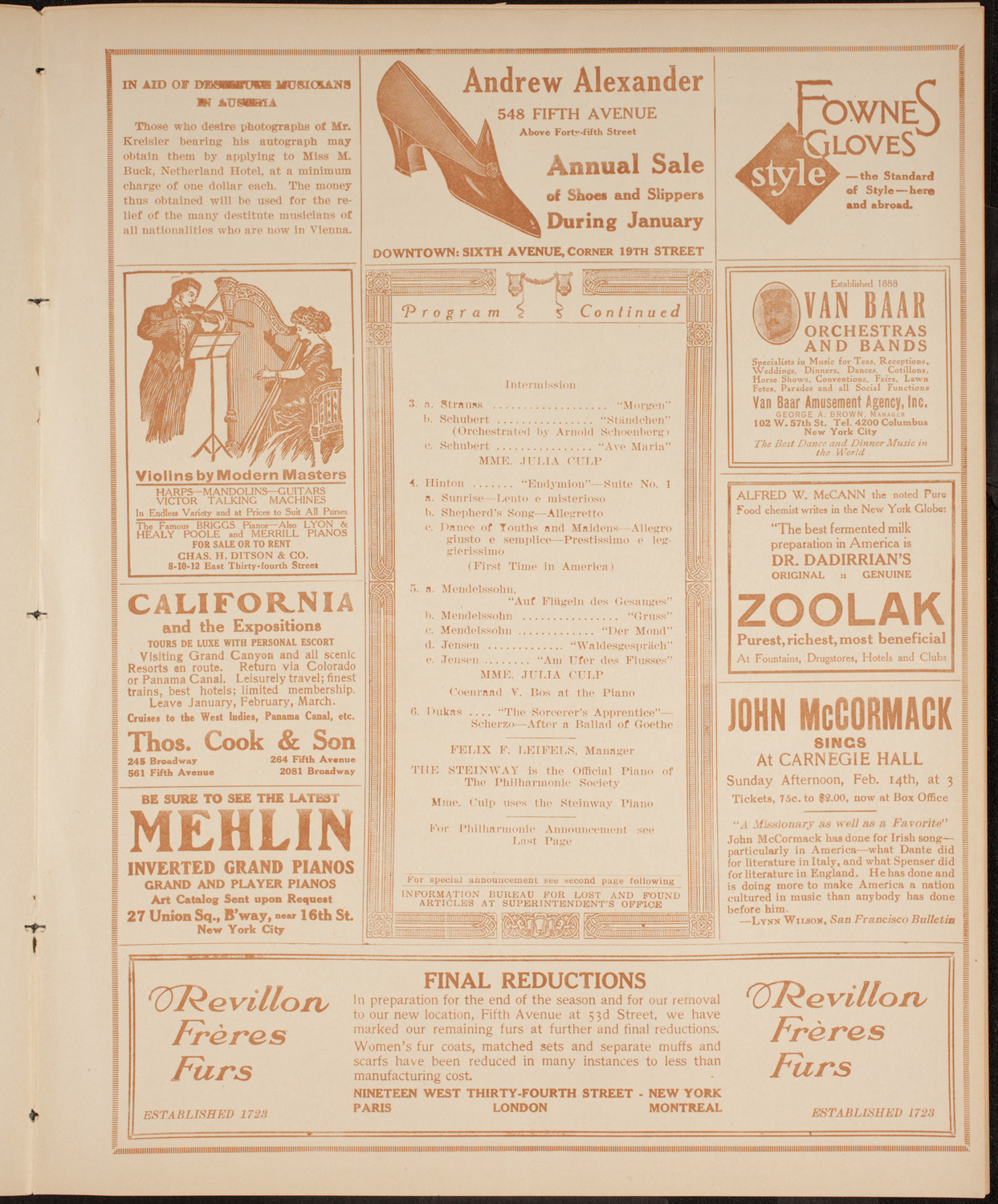 New York Philharmonic, February 7, 1915, program page 7