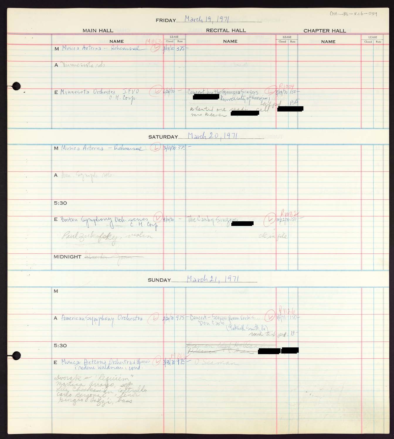 Carnegie Hall Booking Ledger, volume 16, page 59