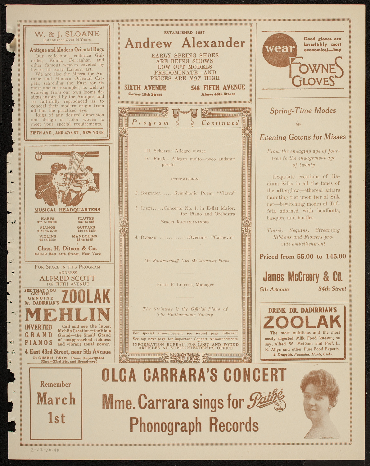 New York Philharmonic, February 22, 1920, program page 7