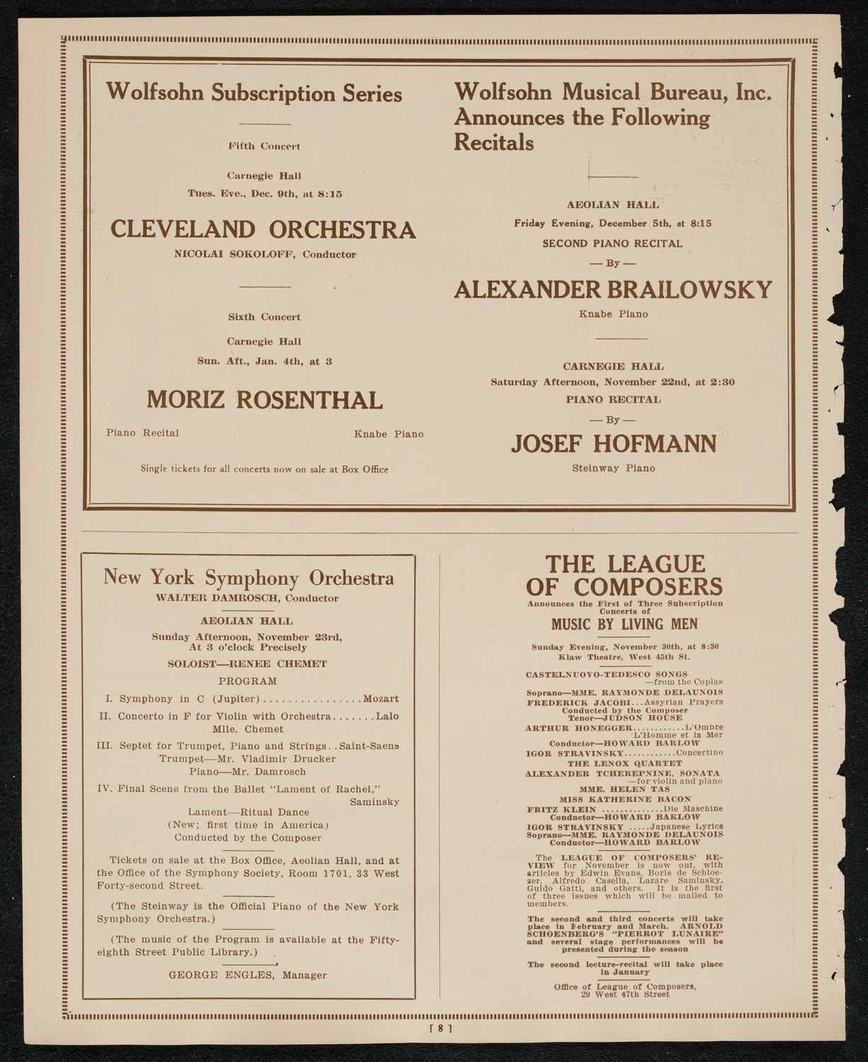 New York Symphony Orchestra, November 20, 1924, program page 8