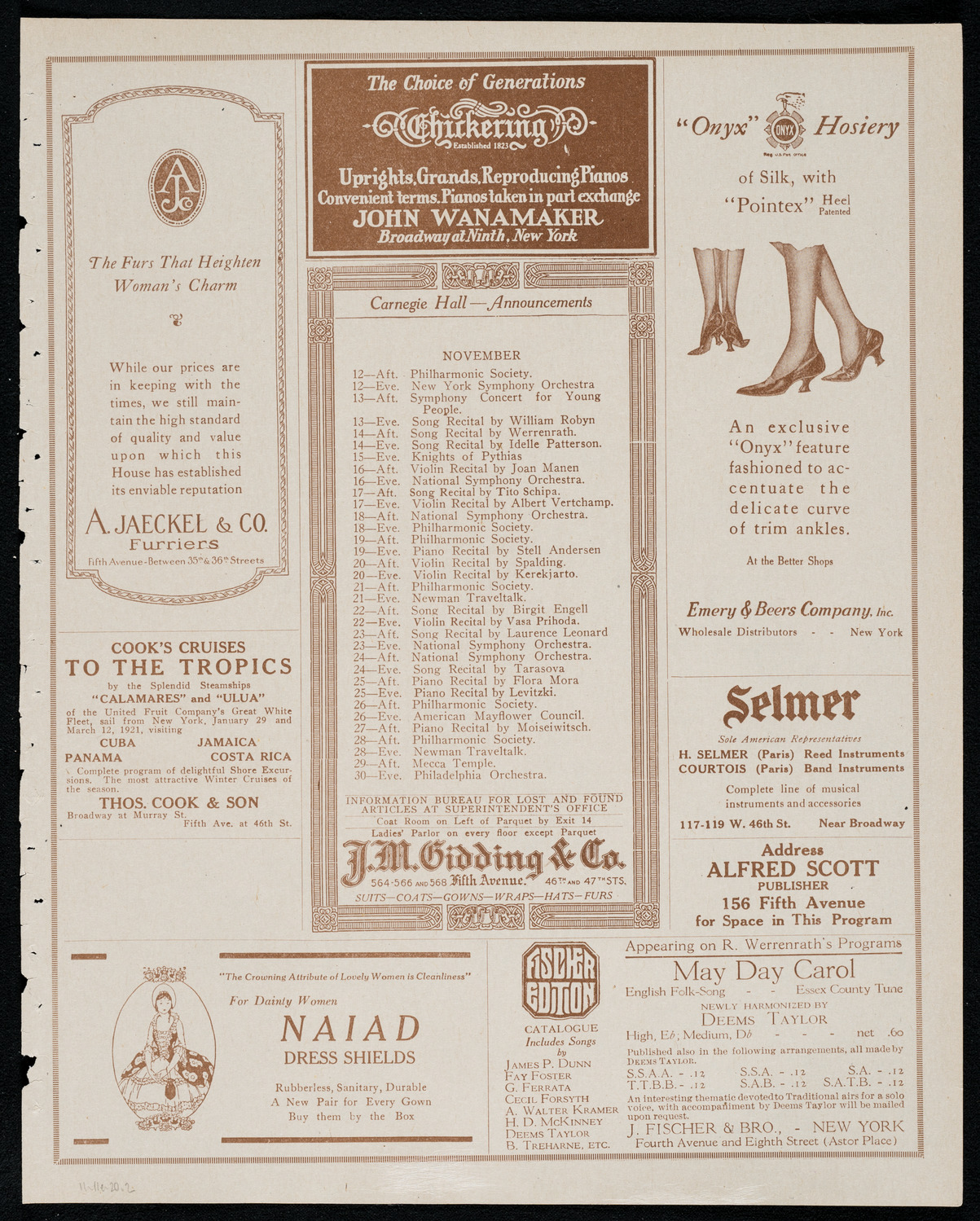 New York Philharmonic, November 11, 1920, program page 3