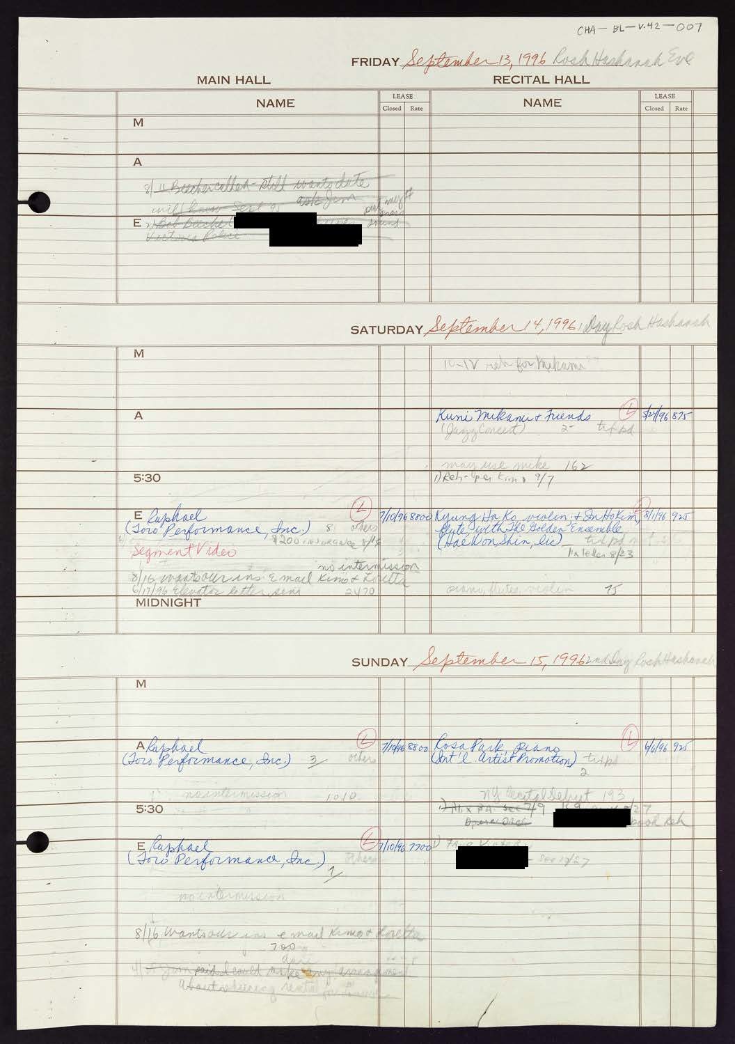 Carnegie Hall Booking Ledger, volume 42, page 7