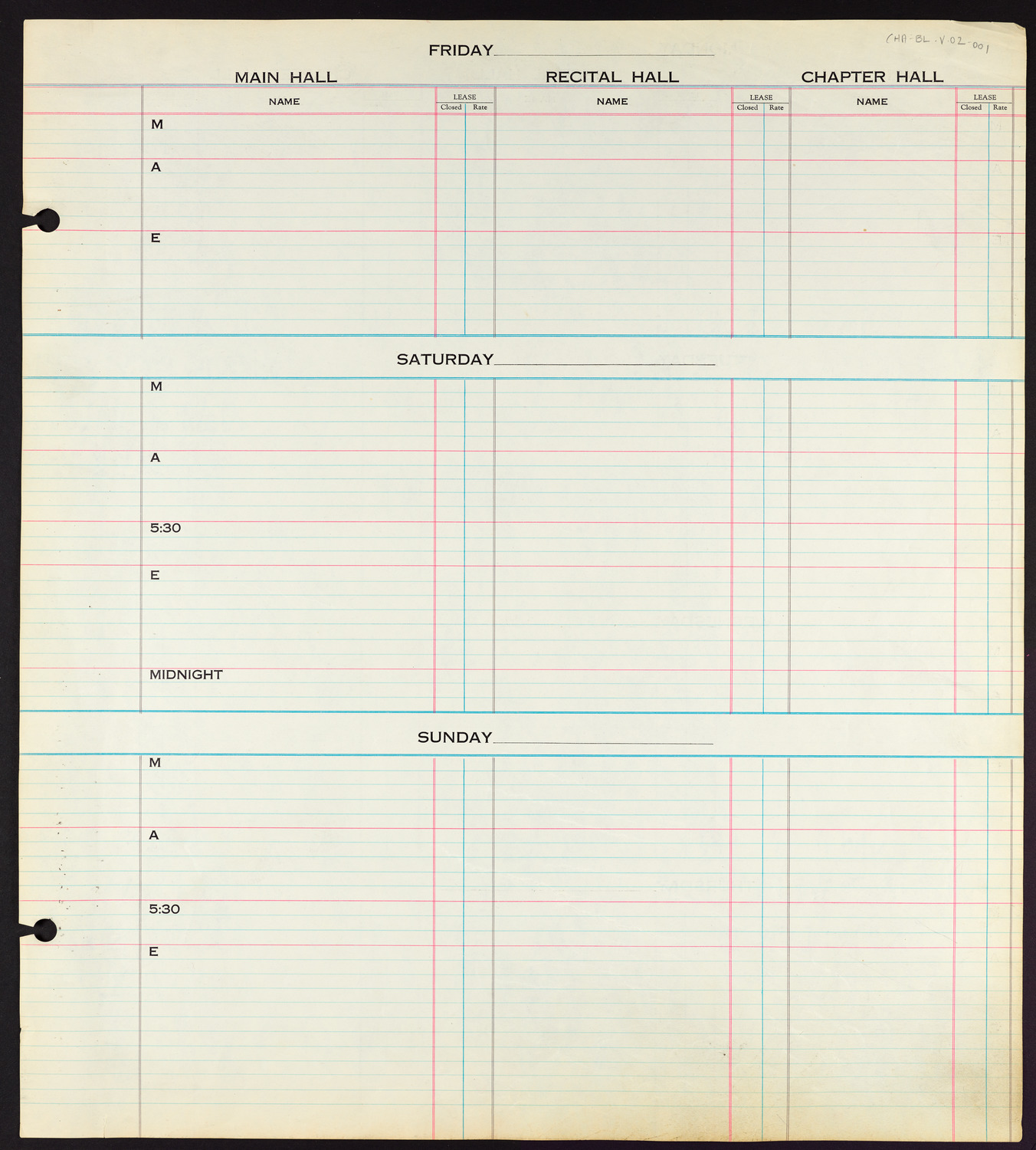 Carnegie Hall Booking Ledger, volume 2, page 1