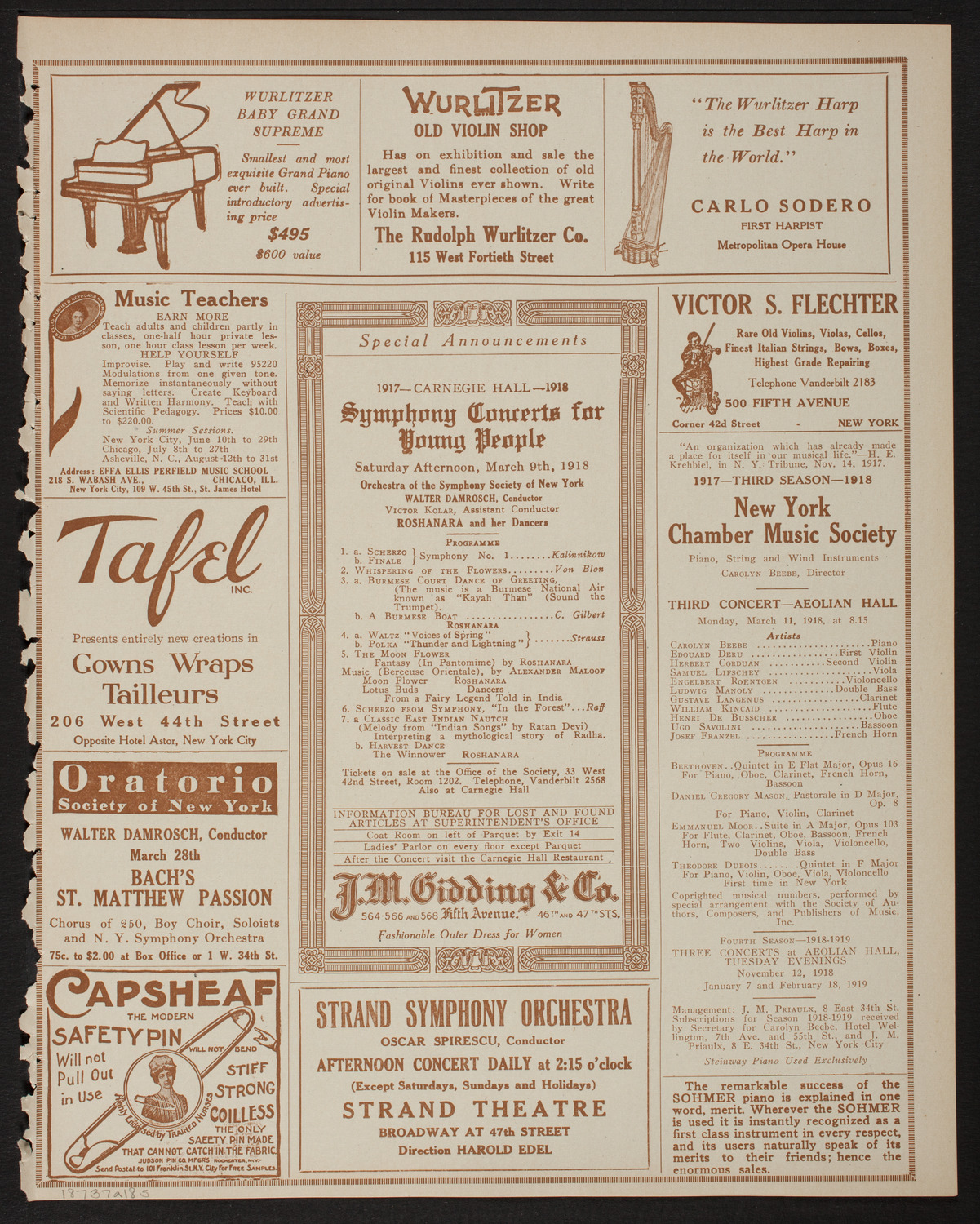 New York Symphony Orchestra, March 7, 1918, program page 9