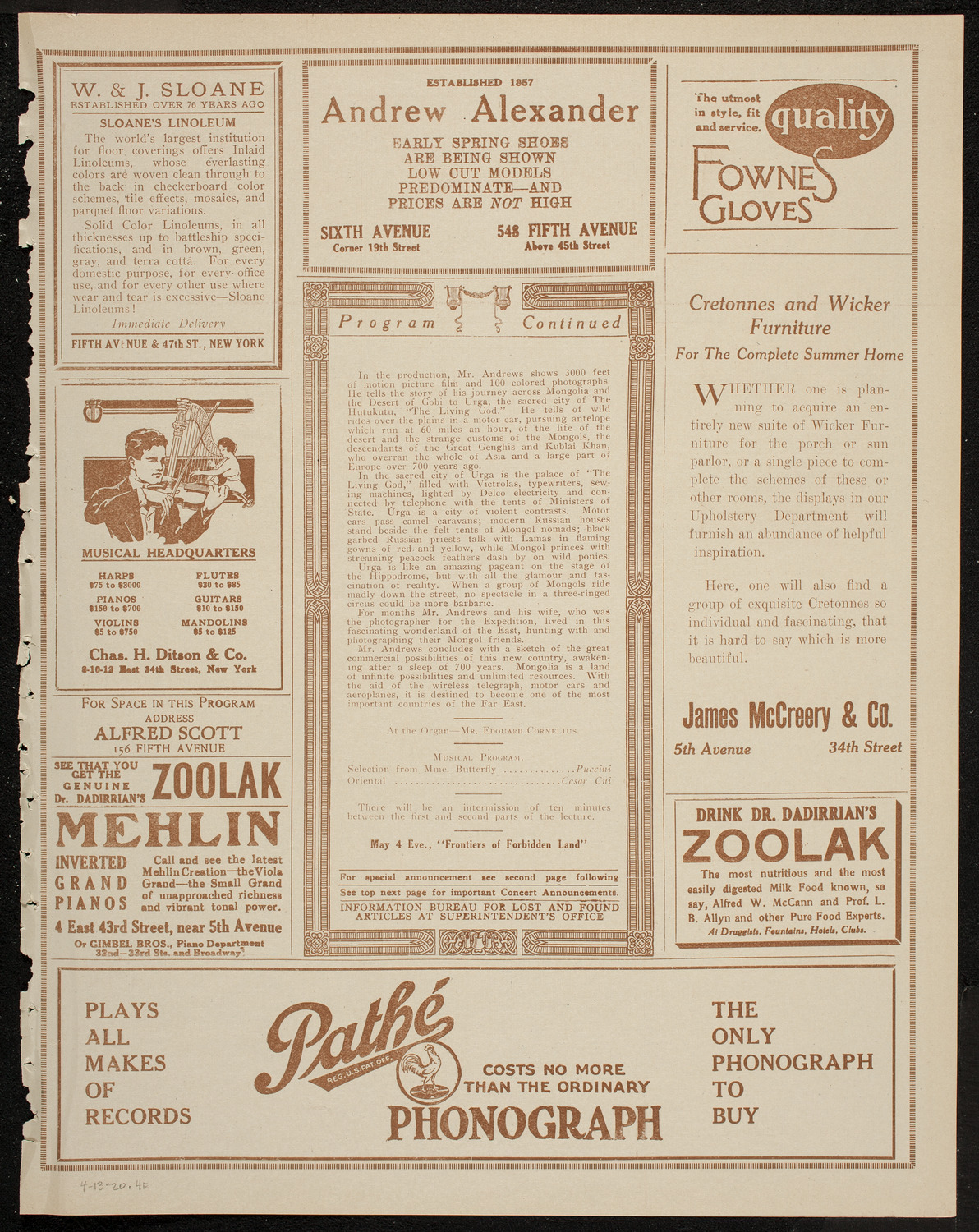Lecture by Roy Chapman Andrews, April 13, 1920, program page 7