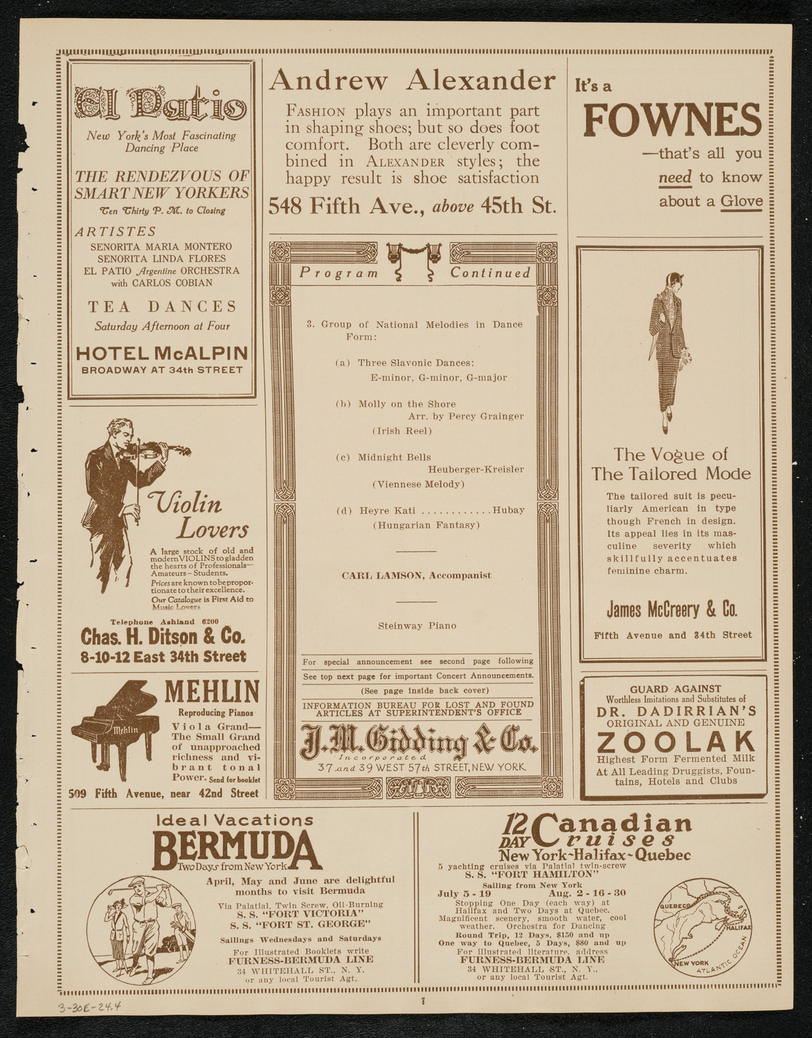 Fritz Kreisler, Violin, March 30, 1924, program page 7