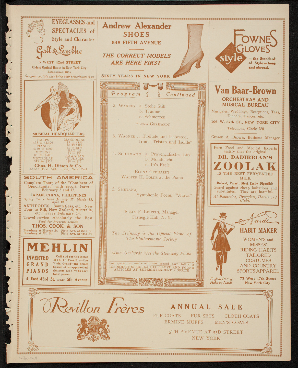 New York Philharmonic, January 7, 1917, program page 7