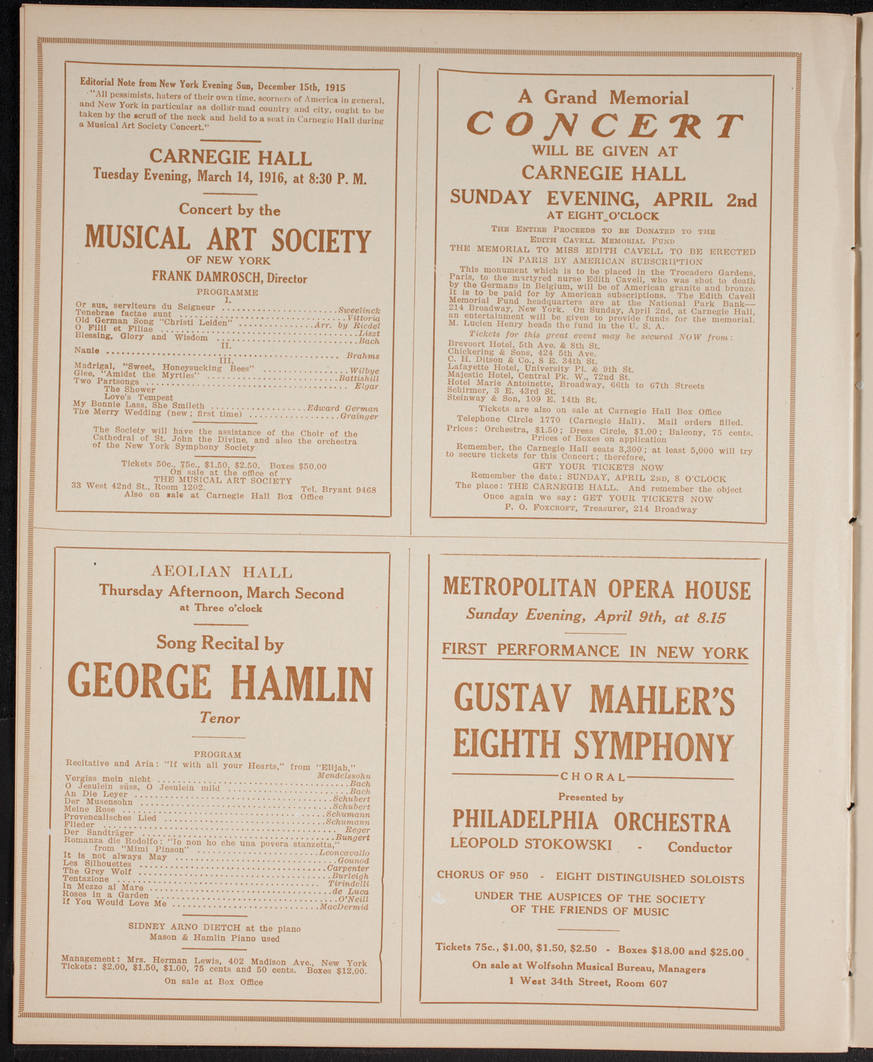 New York Philharmonic, February 25, 1916, program page 10
