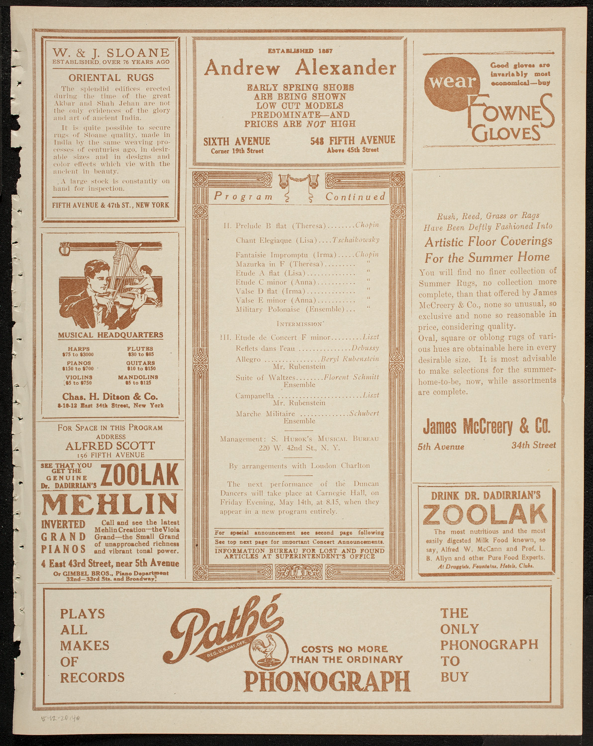 Isadora Duncan Dancers, May 12, 1920, program page 7