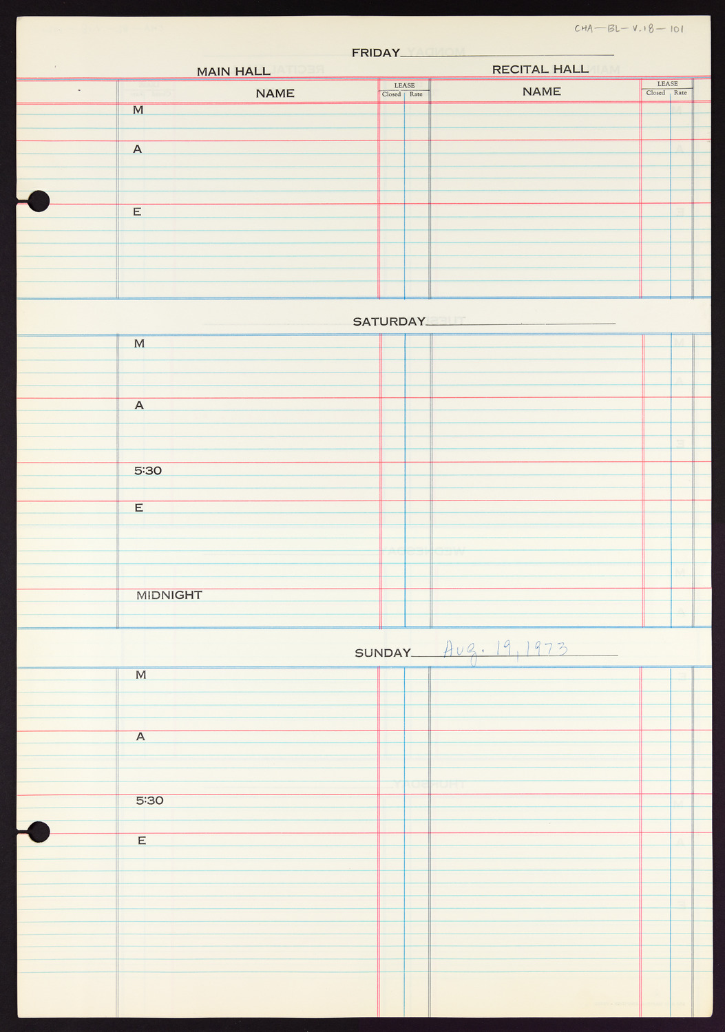 Carnegie Hall Booking Ledger, volume 18, page 101