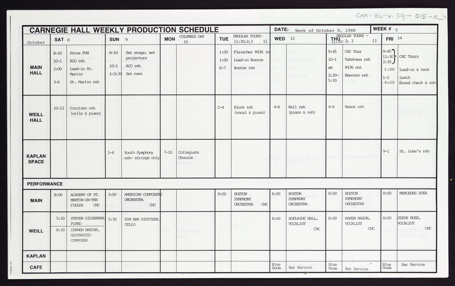 Carnegie Hall Booking Ledger, volume 34, page 15a