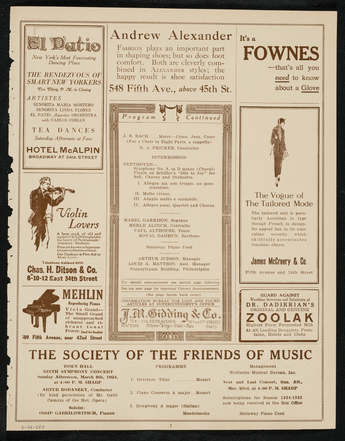 Philadelphia Orchestra and the Toronto Mendelssohn Choir, March 4, 1924, program page 7