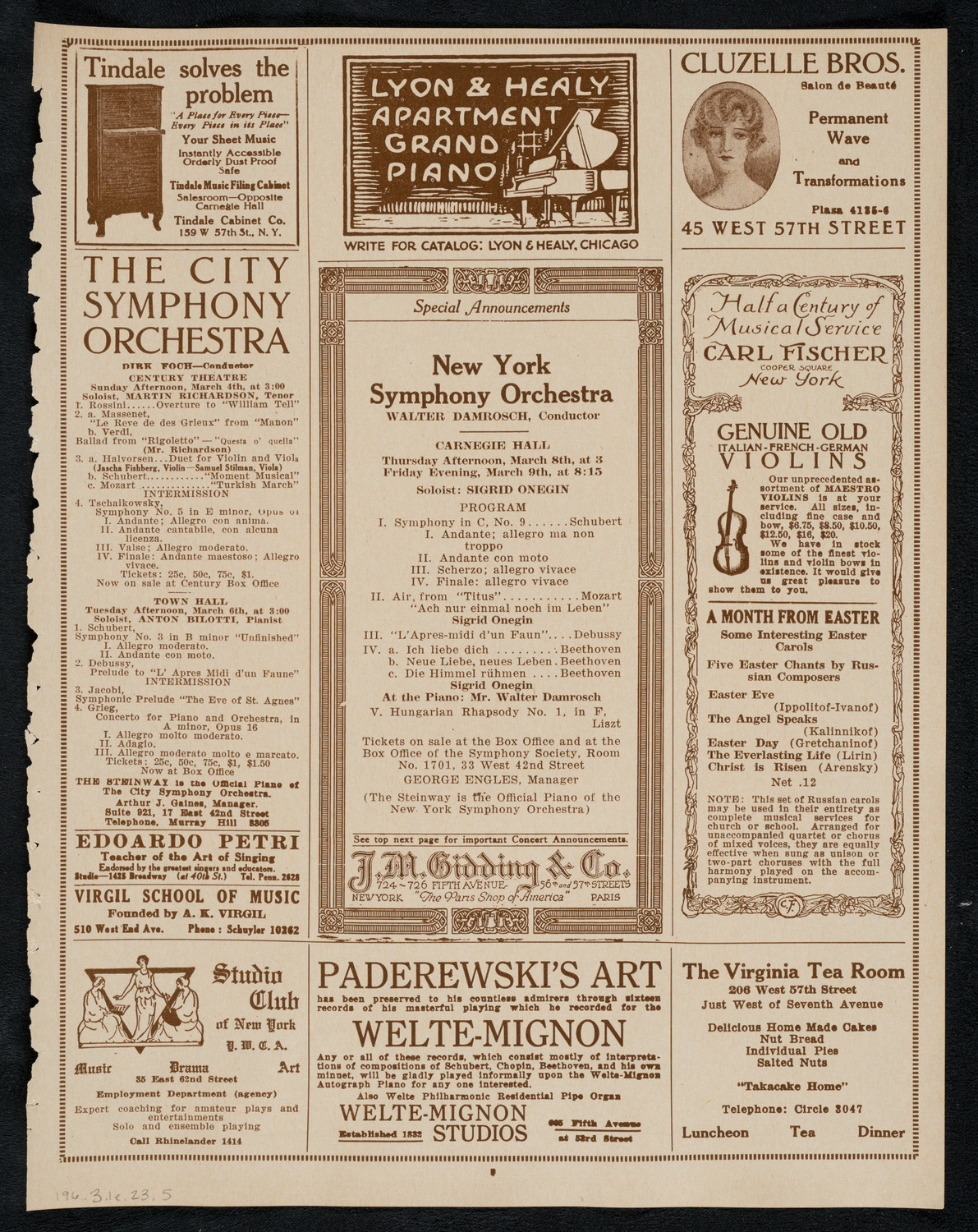 New York Philharmonic, March 1, 1923, program page 9