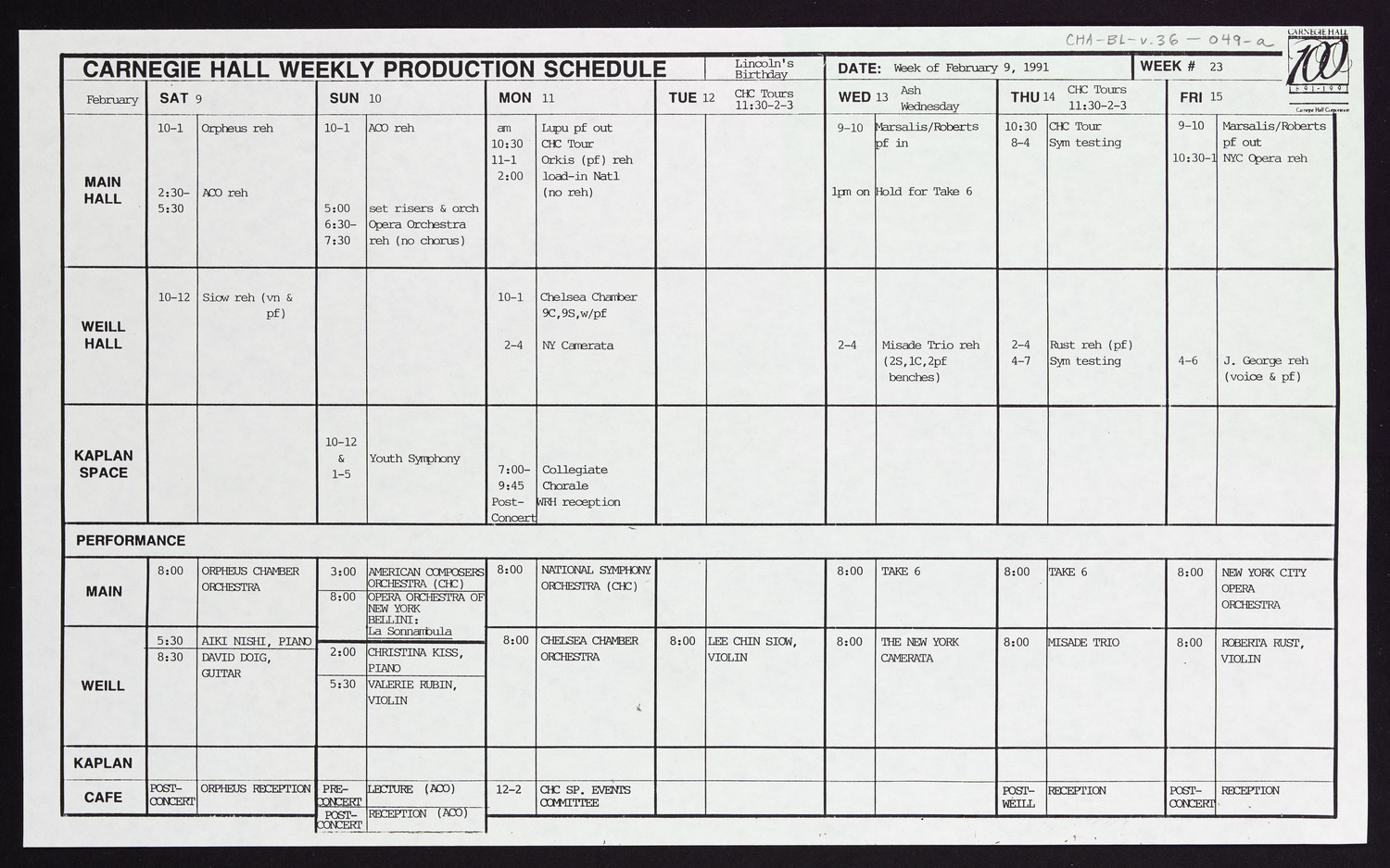 Carnegie Hall Booking Ledger, volume 36, page 49a