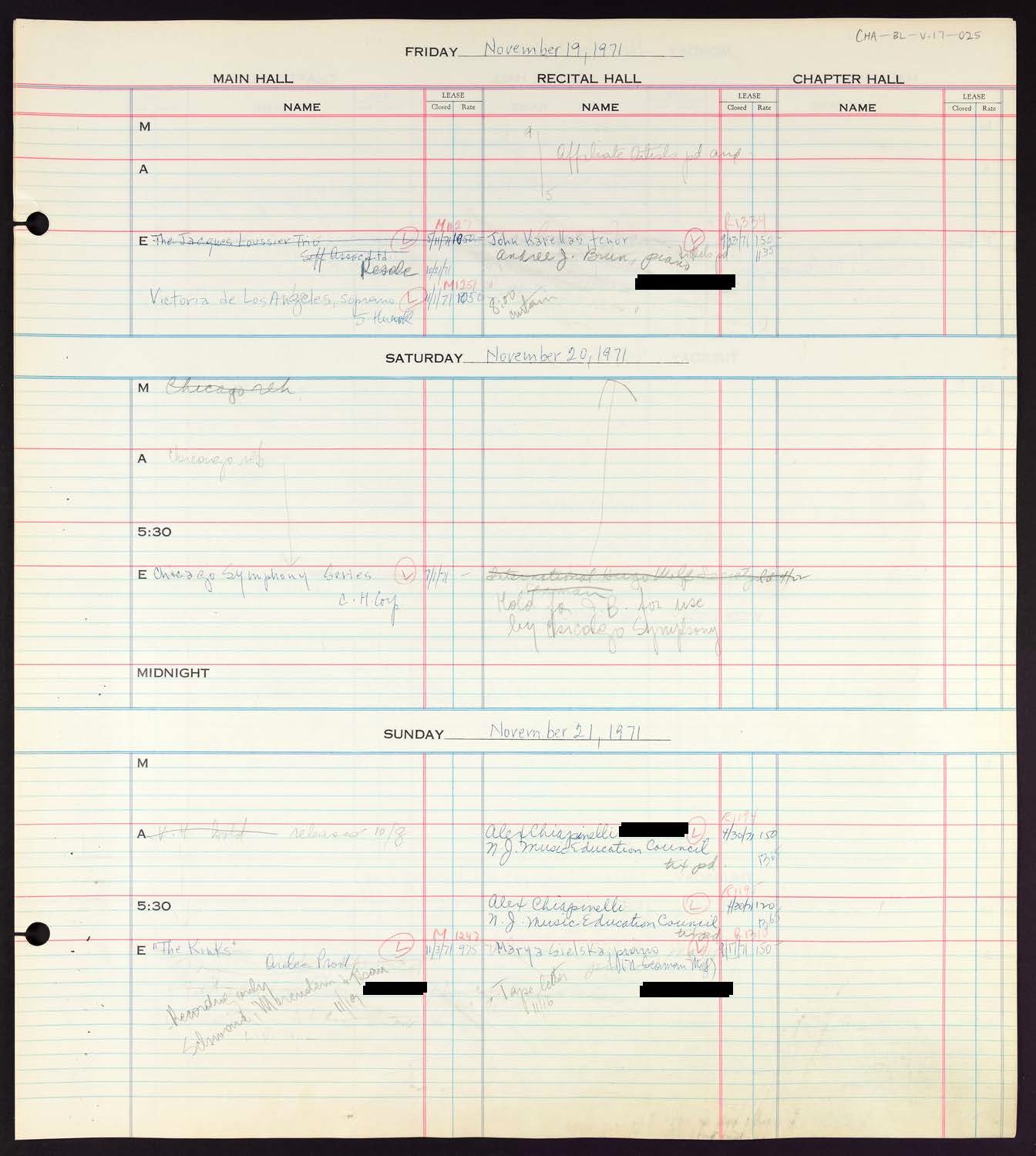 Carnegie Hall Booking Ledger, volume 17, page 25