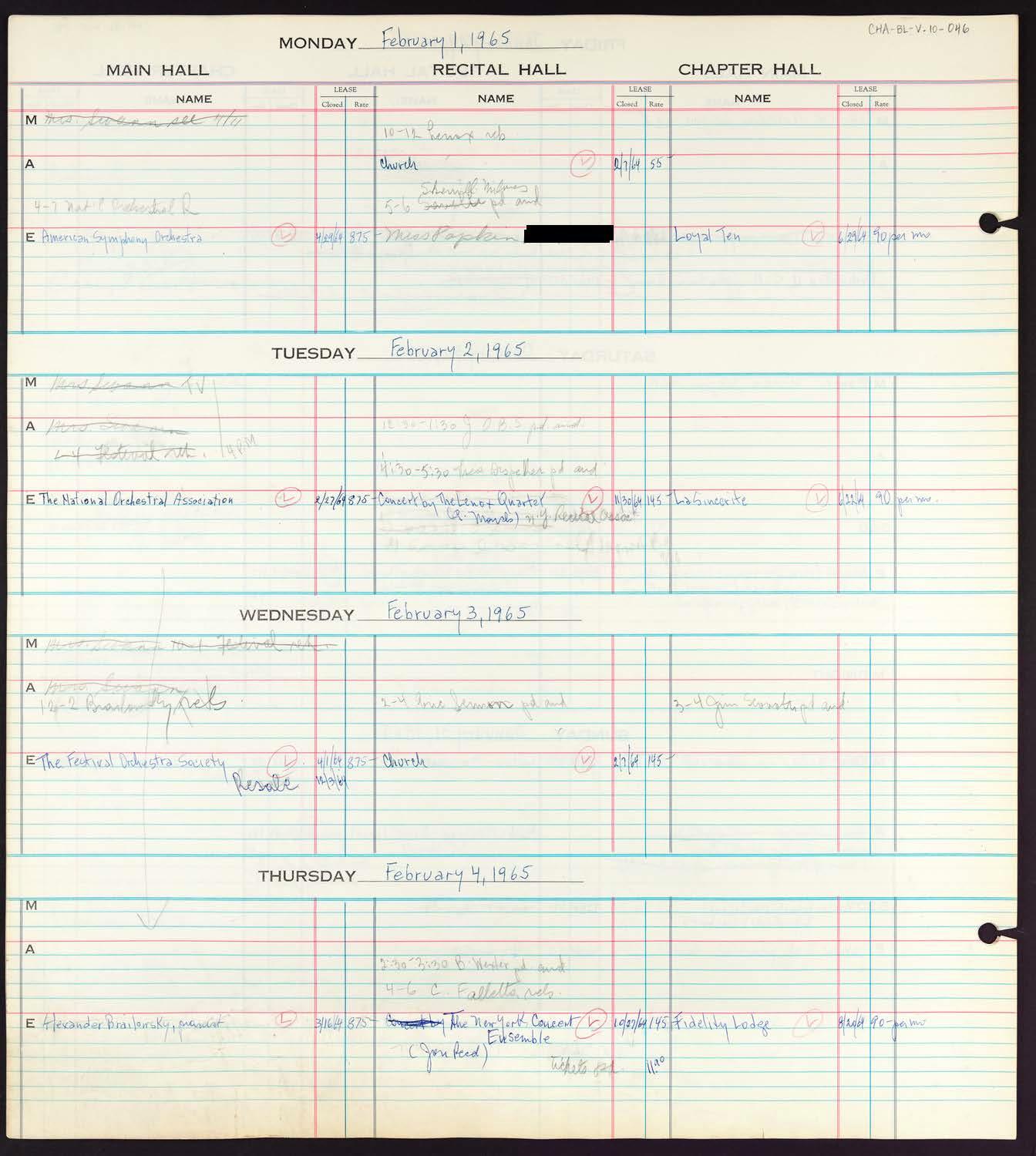 Carnegie Hall Booking Ledger, volume 10, page 46