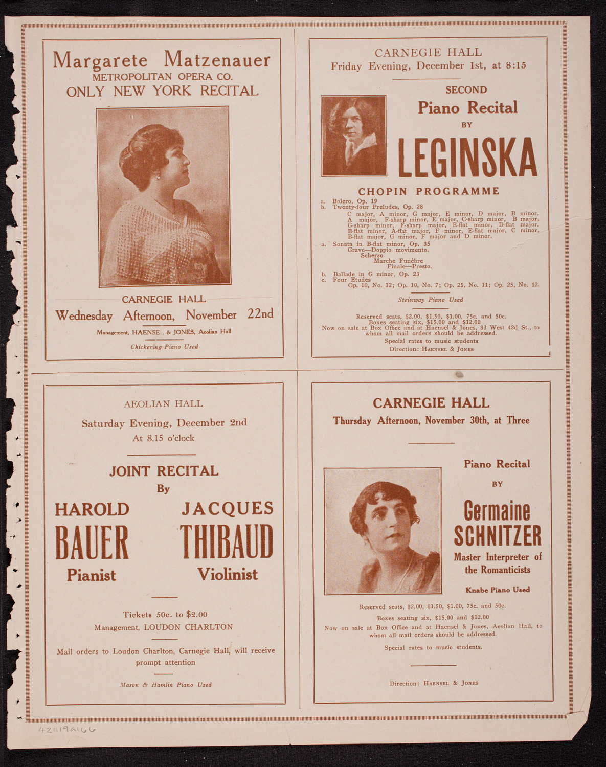 Fritz Kreisler, Violin, November 19, 1916, program page 11